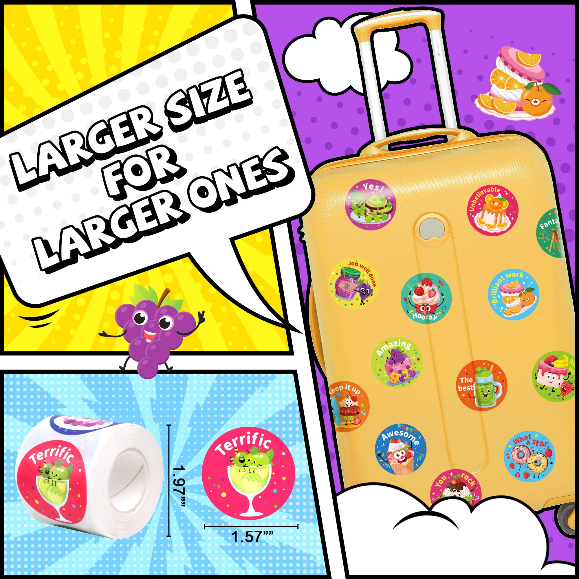 HORIECHALY 3 Rolls Scratch and Sniff Stickers for Kids, 600PCS Smelly Scented Stickers, Kid's Reward Sticker, Classroom Teacher Must Haves, School Supplies Incentives Christmas Children‘s Gift-1.57''