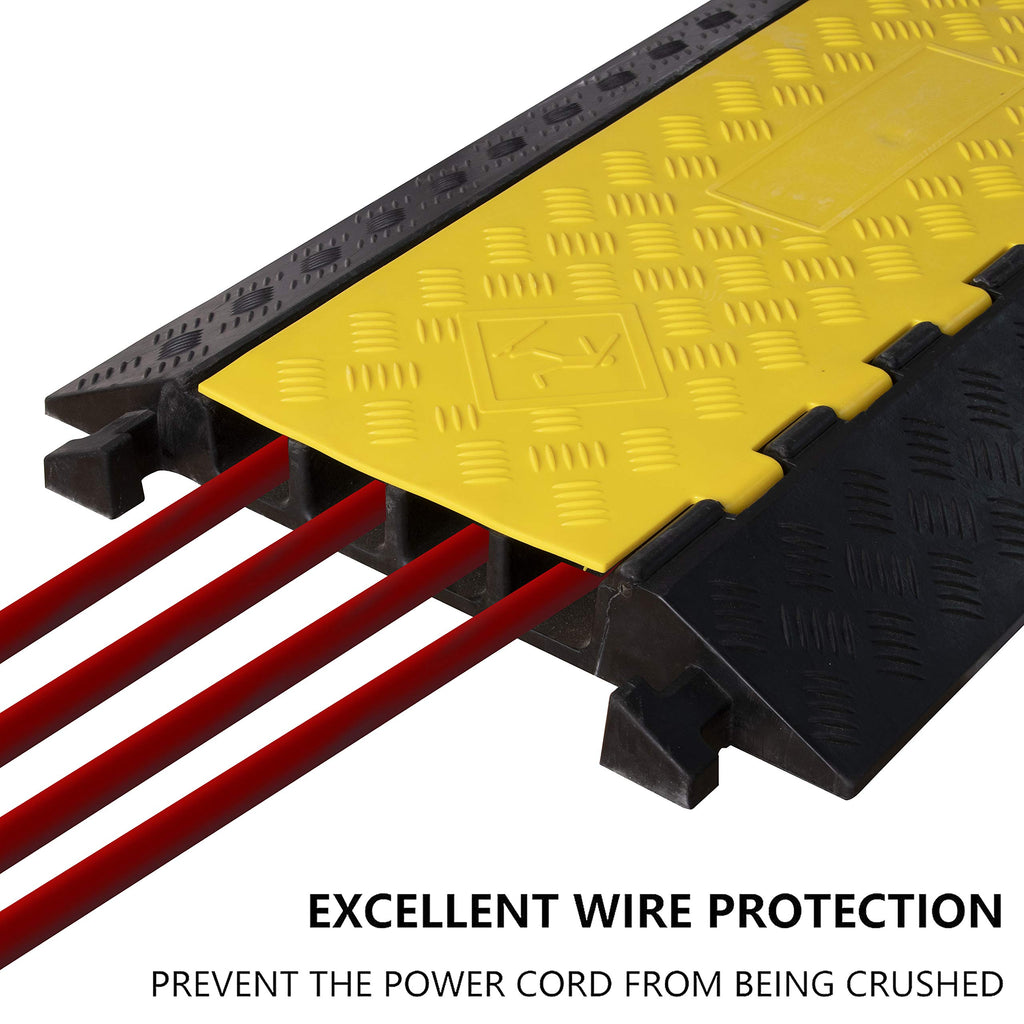4 Pack Rubber Cable Ramp Hose Cable Protector Ramp 1 Channel 11000Lbs Load Capacity Traffic Speed Bump Wires Power Lines Extension Cord Cover for Indoor Outdoor