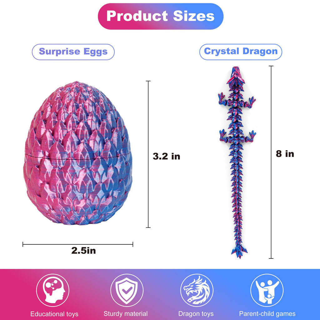 Easter Basket Stuffers 3D Printed Dragon Eggs with Dragon Inside Surprise Mystery Easter Egg Fidget Toy, Articulated Crystal Toys for Kid Easter Egg Hunt Party Favors (1PCS)