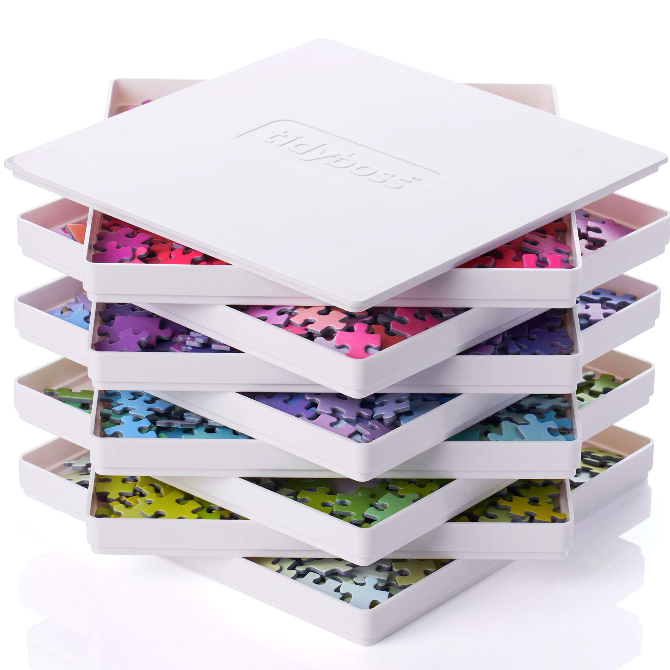 8 Puzzle Sorting Trays with Lid 8" x 8" - Jigsaw Puzzle Accessories Black Background Makes Pieces Stand Out to Better Sort Patterns, Shapes and Colors | for Puzzles Up to 1500 Pieces