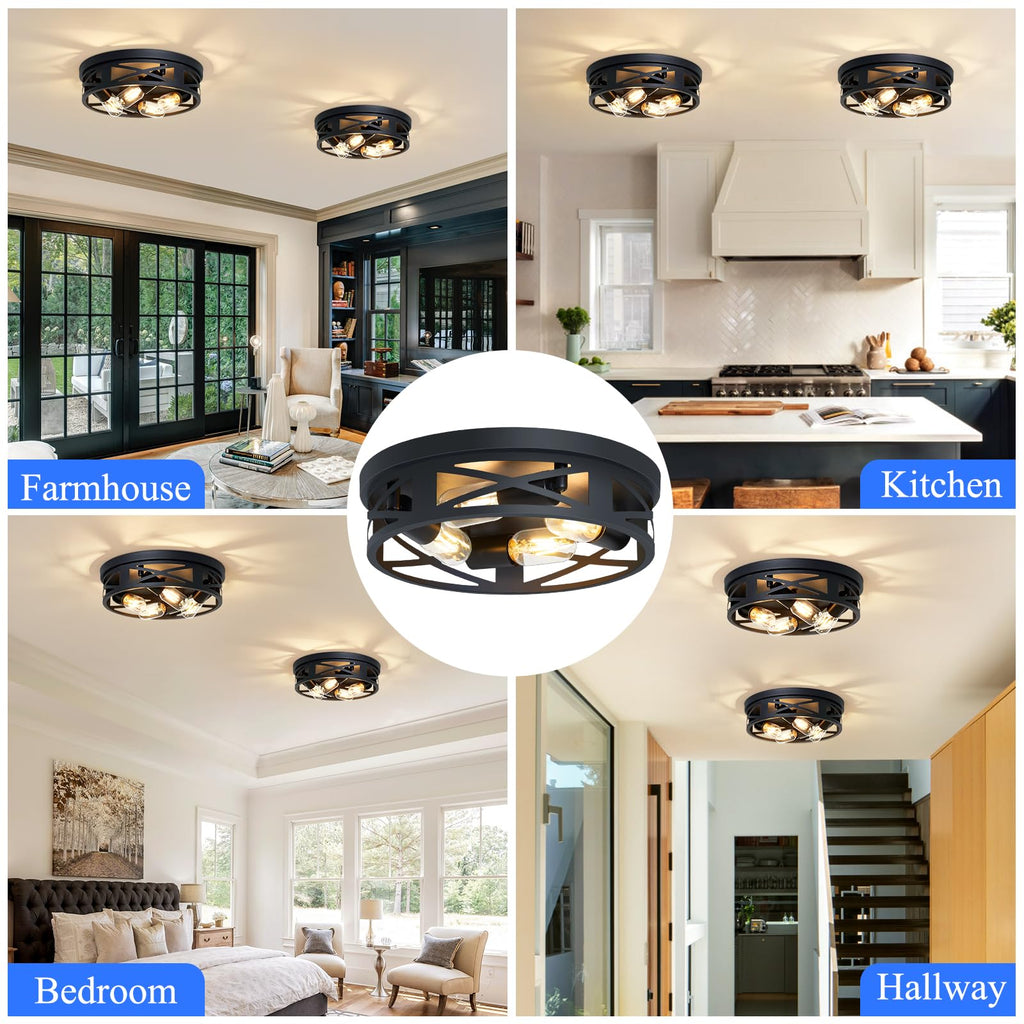 SKEJAO Flush Mount Ceiling Light Fixture,Black 2-Light Hallway Light Fixtures Ceiling,Light Fixtures Ceiling Mount for Farmhouse,Kitchen,Hall,Bedroom,Bathroom (2 Pack)