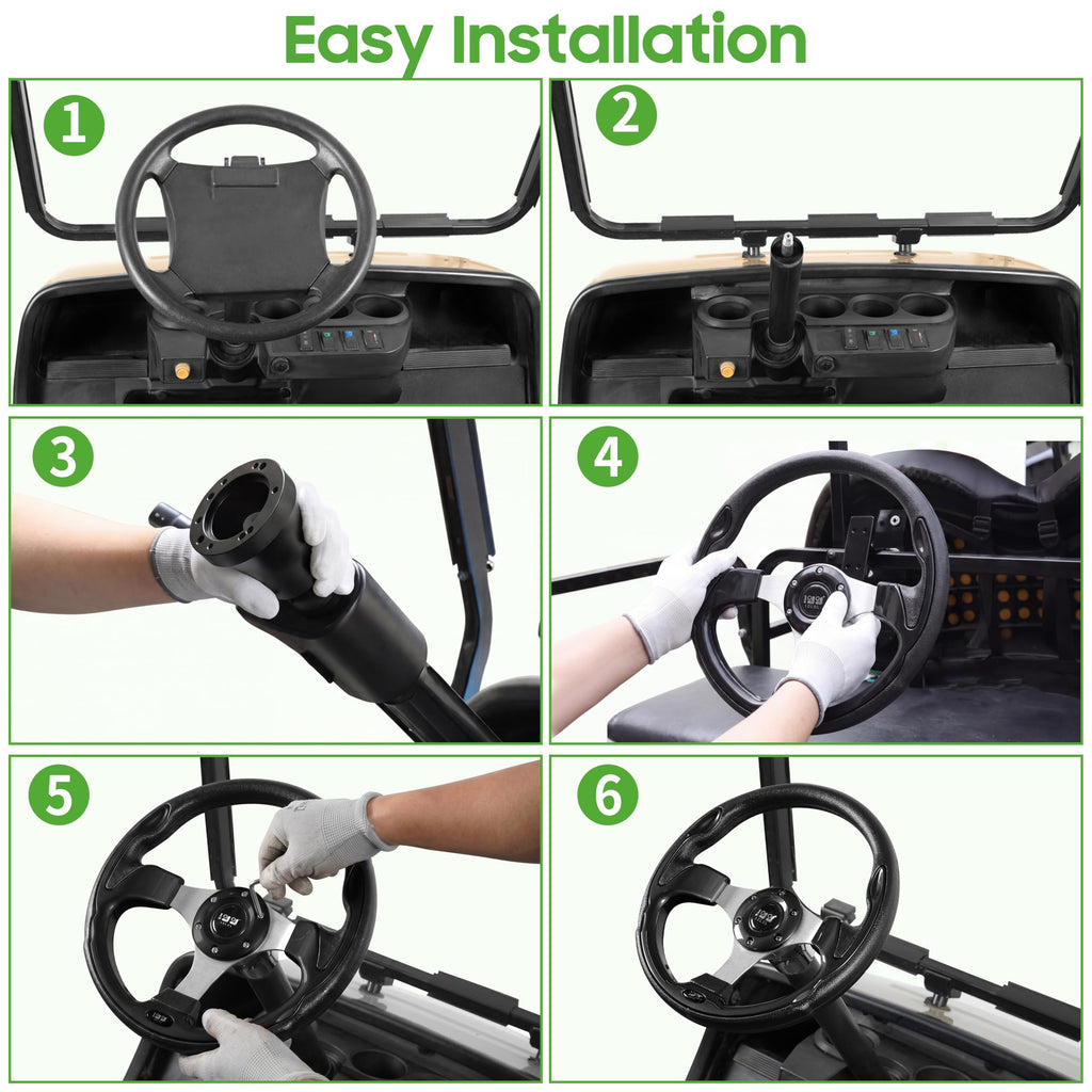 10L0L Golf Cart Steering Wheel, 13' Universal Fit for EZGO TXT/RXV, Club Car DS/Precedent, Yamaha G2-G29 (Carbon Black)