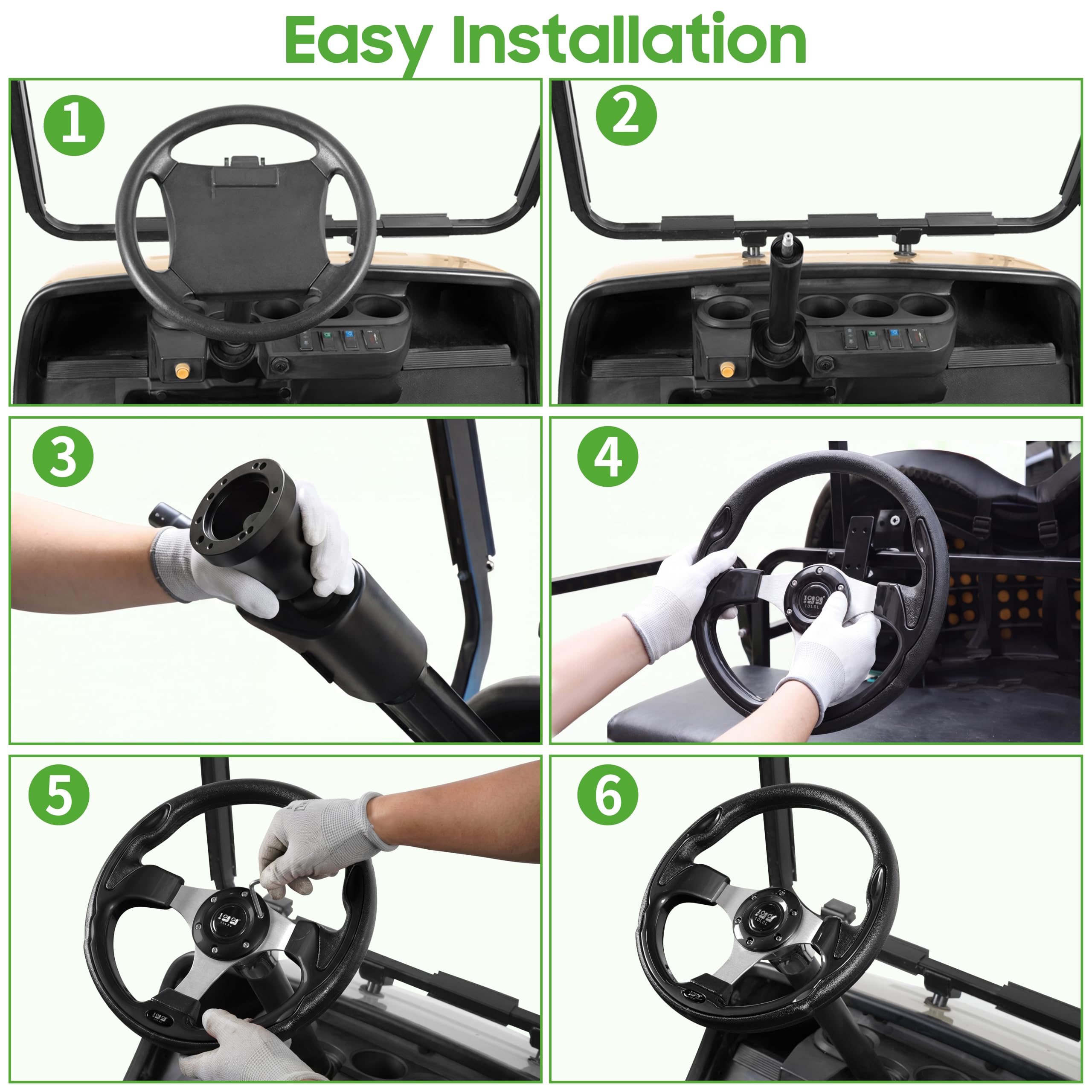 10L0L Golf Cart Steering Wheel, 13' Universal Fit for EZGO TXT/RXV, Club Car DS/Precedent, Yamaha G2-G29 (Carbon Black)