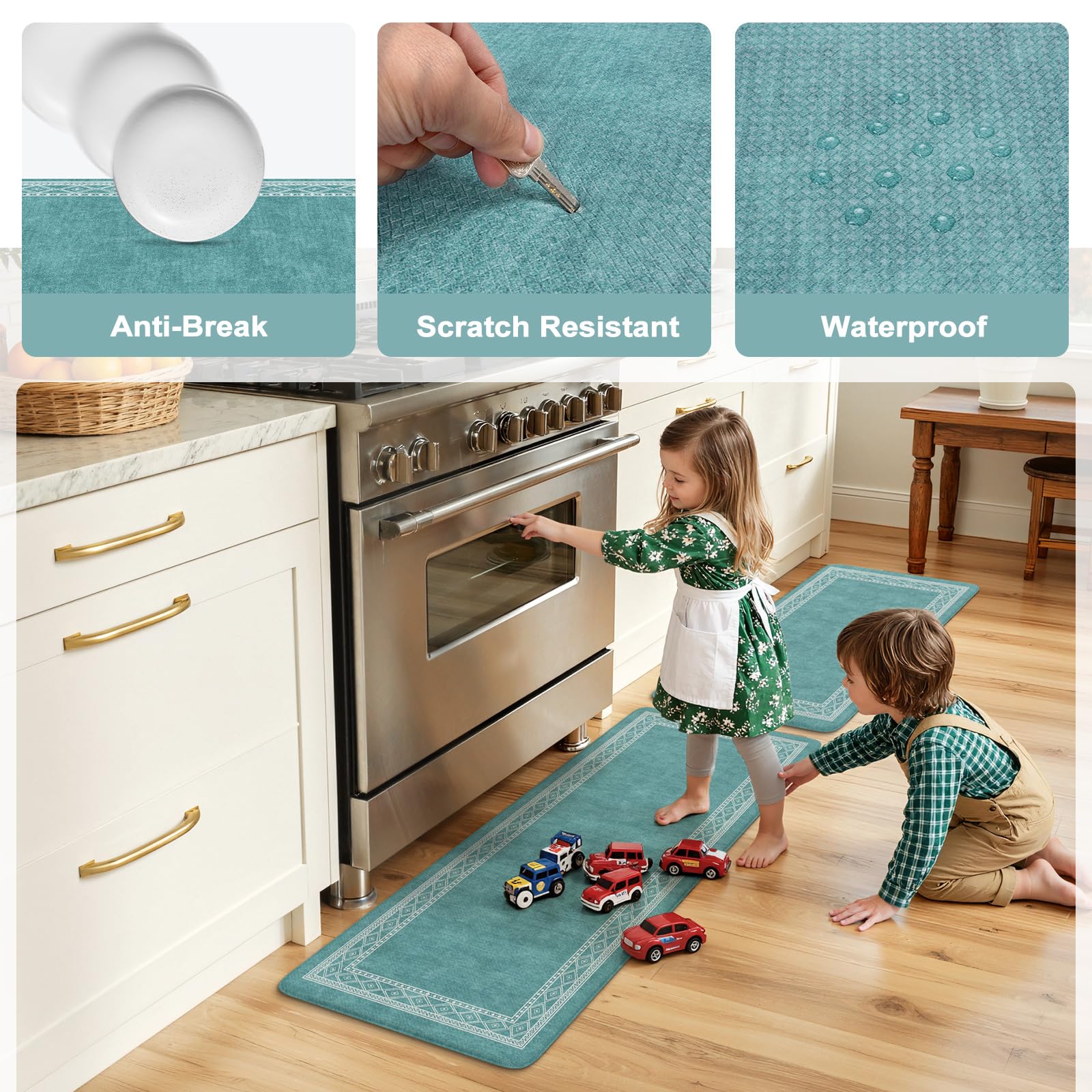 KIMODE Anti Fatigue Kitchen Mats 17"x47"+17"x29", Farmhouse Kitchen Rugs Sets of 2, Cushioned Non Skid Kitchen Mats for Floor, Comfort Kitchen Floor Mats for Sink Laundry Desk Black