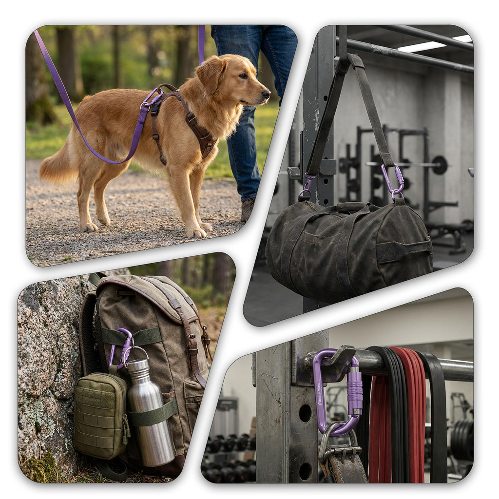 FresKaro 3inch 12kN-2698lbs Auto Locking Carabiner Clips, Solid D Shape, Heavy Duty 7075 Aluminum, Lightweight 1.09oz, Rust Proof, for Hammock, Hiking, Dog Leash, Keychain etc., Multi-Colors