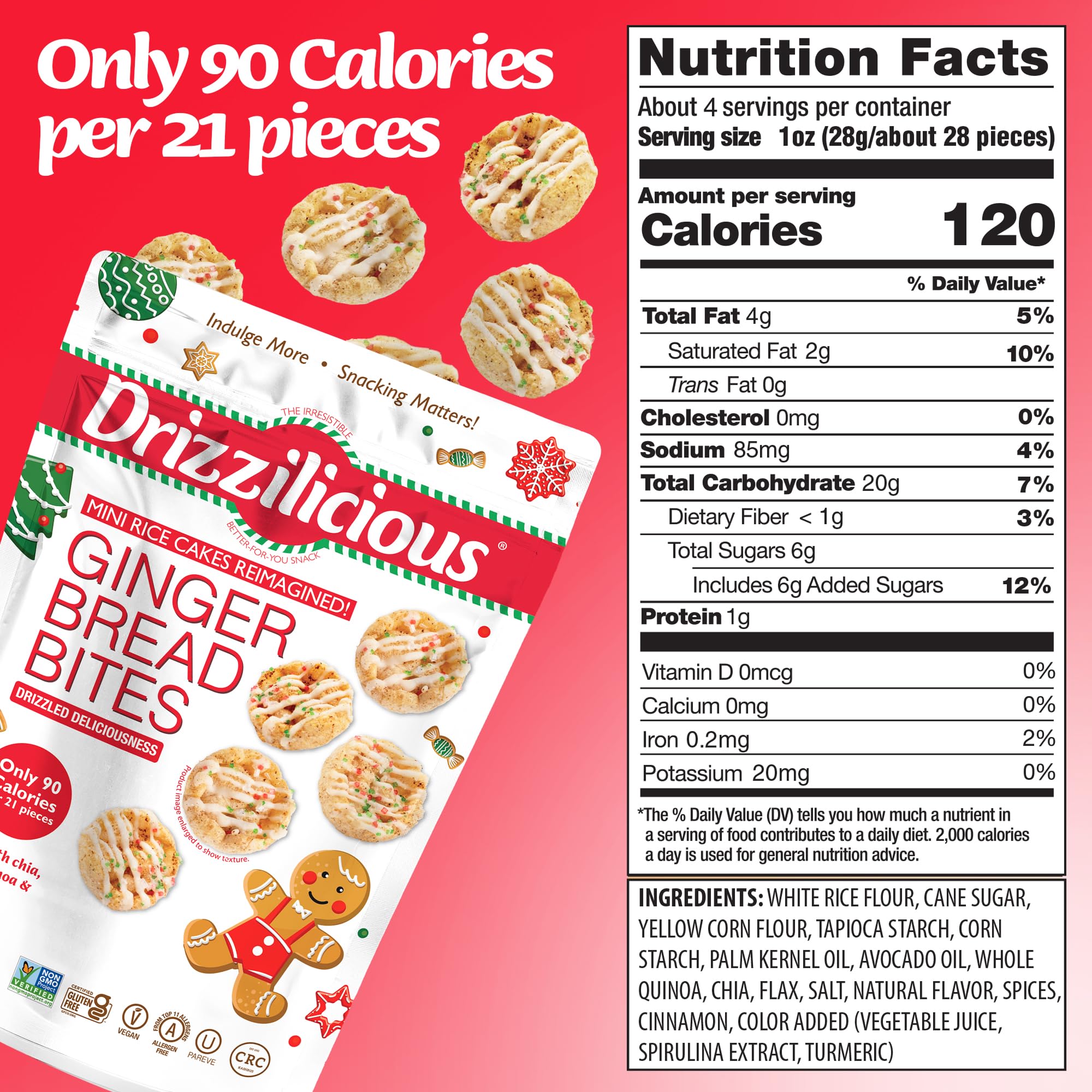 Drizzilicious Mini Flavored Rice Cakes - Rice Crisps, Healthy Snack for Adults and Kids, Vegan, Gluten Free Snack, 90 Calories Per 21 Pieces, S'mores & Cinnamon Swirl - 4 oz (Pack of 6)