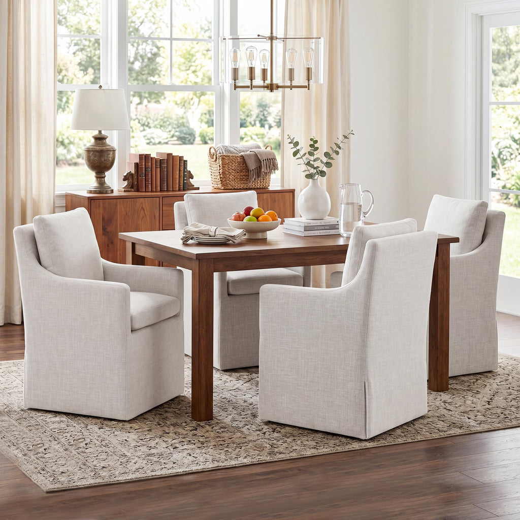 DUHOME Upholstered Dining Chair,Linen Accent Chair for Living Room,Single Sofa with 4 Casters,Upholstered Armchair for Bedroom Reading Waiting Kitchen Dining Room