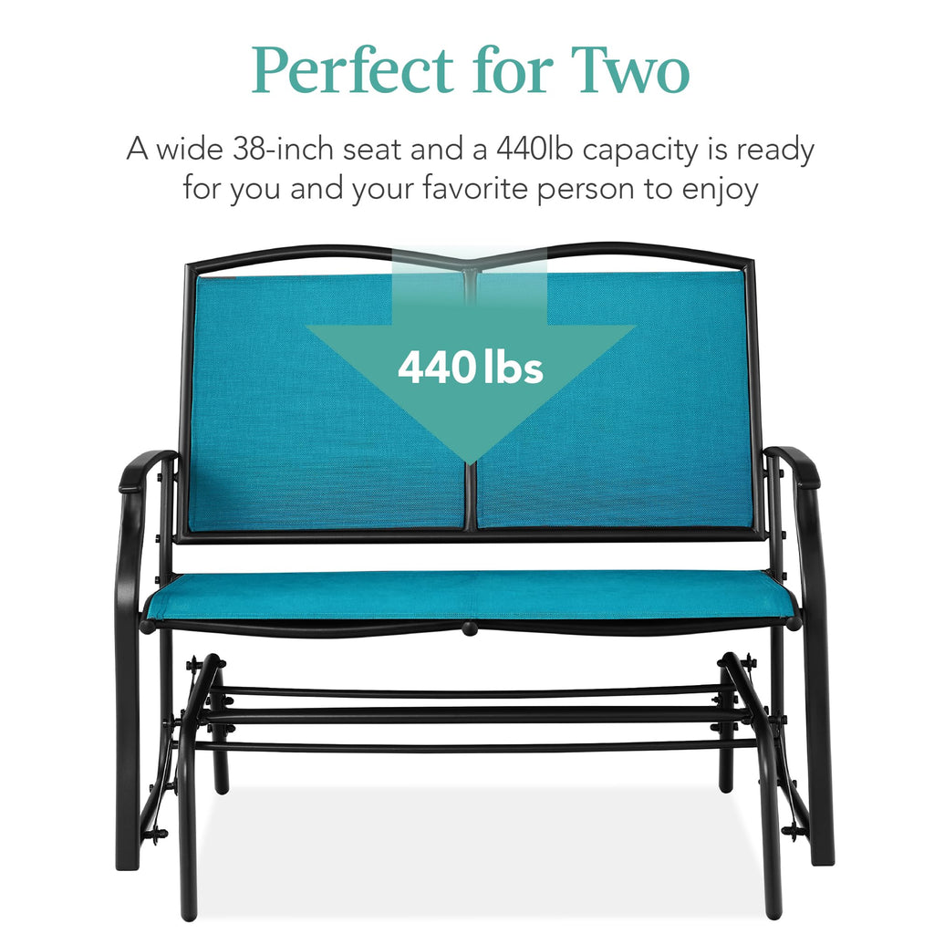 Best Choice Products 2-Person Outdoor Patio Swing Glider Steel Bench Loveseat Rocker for Deck, Porch w/Textilene Fabric, Steel Frame - Black