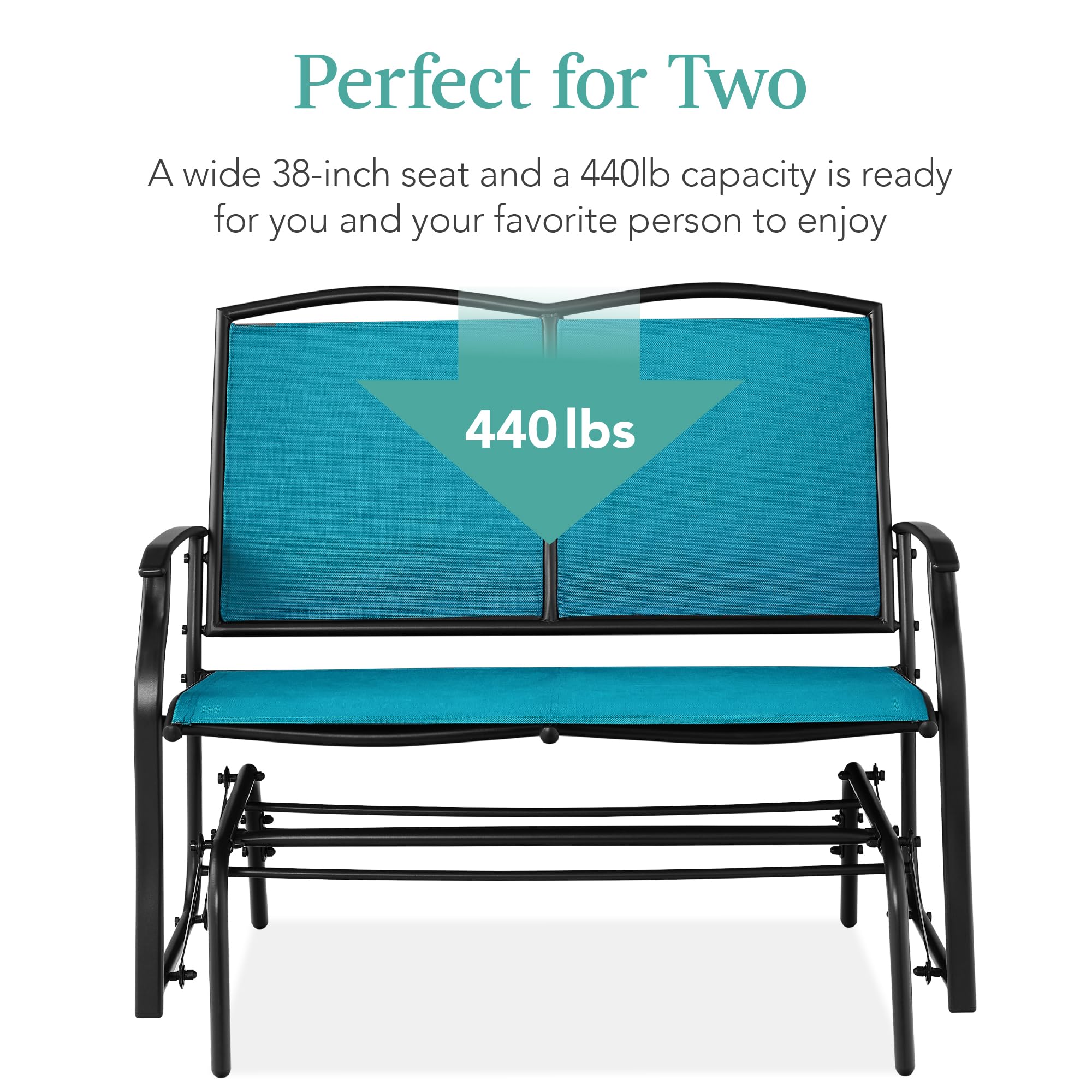 Best Choice Products 2-Person Outdoor Patio Swing Glider Steel Bench Loveseat Rocker for Deck, Porch w/Textilene Fabric, Steel Frame - Black