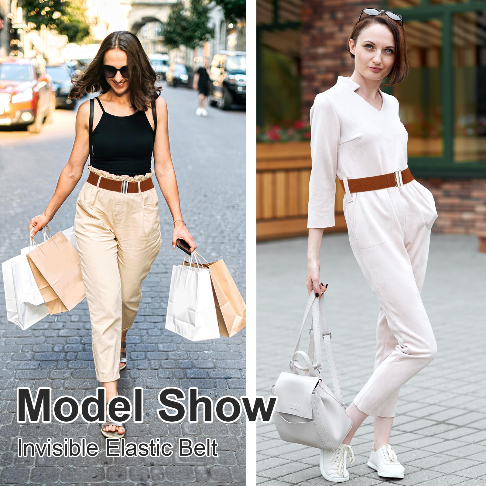 TOURZOO No Show Invisible Belt for Women/Men Elastic Web Strap Waist Stretch Belt with Flat Buckle for Jeans Pants Dresses