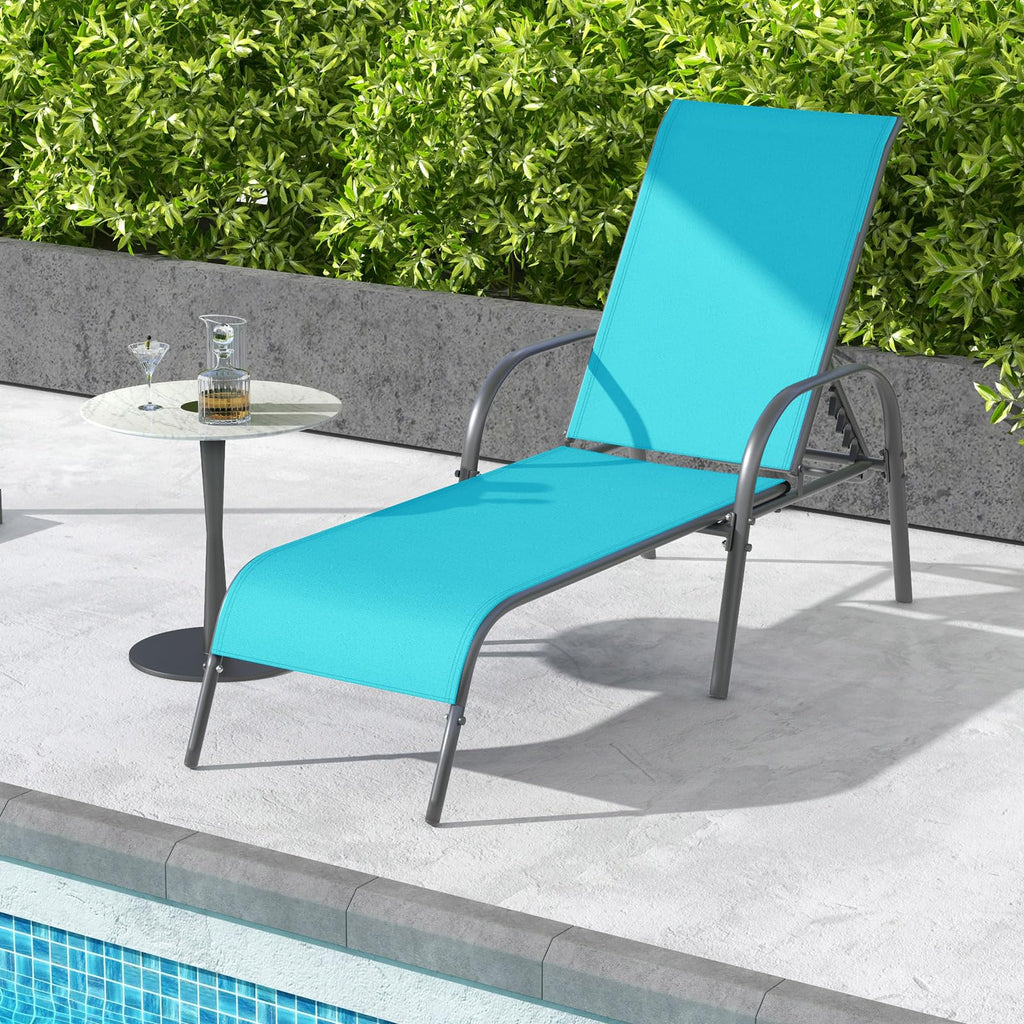 Giantex Patio Lounge Chair, Outdoor Chaise Lounge with 5 Adjustable Backrest, Sturdy Steel Frame, Sunbathing Recliner, Beach Chair, Tanning Chair for Outside, Yard, Balcony, Pool Chairs, Black