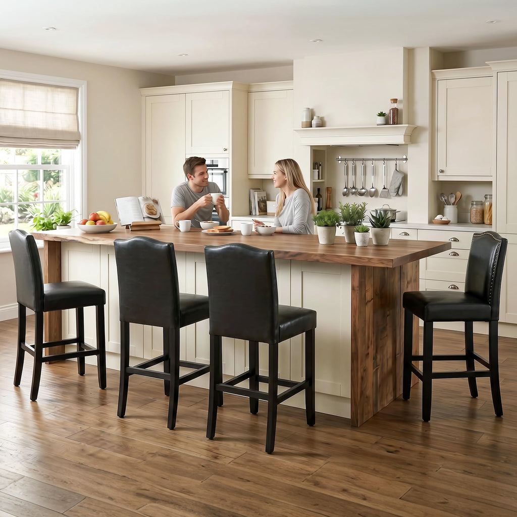 LSSPAID Counter Height Bar Stools Set of 2, 24.8 Inch Modern Upholstered Fabric Barstools, Kitchen Island Chairs with Bronze Nail Backrest and Solid Wood Legs for Kitchen Pub Home Cafe, Beige