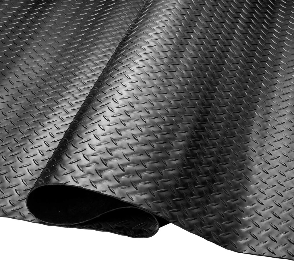 SEAL 4 x 6 FT Premium Garage Floor Mat, Solid 2.8mm Thick Lay-Flat Black Commercial Grade Heavy Duty Parking Mat for Golf Cart, Workbench, ATV, Water/Stain Resistant Runner (Embossed Diamond Plate)