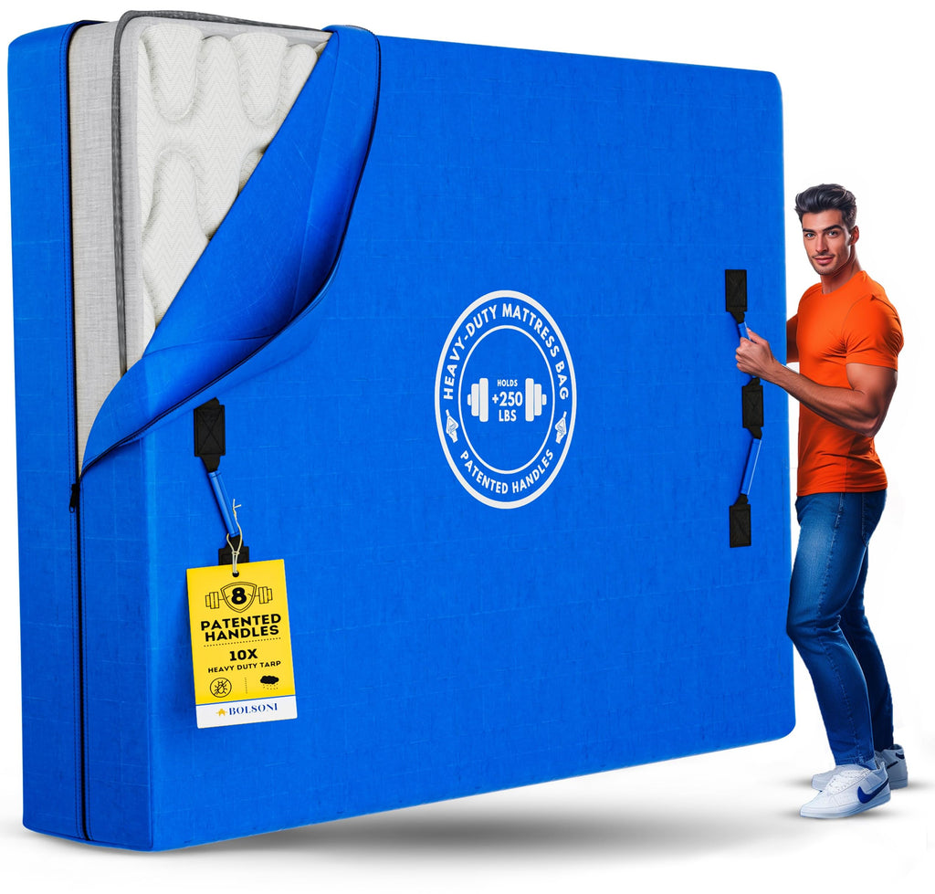 Bolsoni Twin XL Size Mattress Bags for Moving and Storage | Extra Thick Heavy Duty Reusable Mattress Cover Protector Tarp with Premium Strong Zipper and 8 Patented Easy to Carry Handles