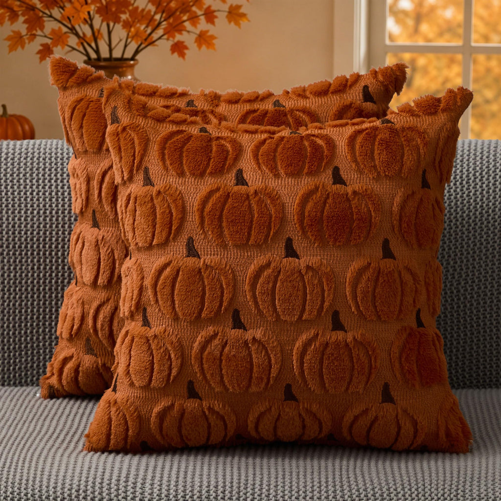 DFXSZ Fall Pillow Covers 16x16 Set of 2 Fall Decorations Autumn Beige Pumpkin Throw Pillow Cases Soft Plush Faux Fur Wool Couch Cushion Case for Chair Sofa Bedroom Living Room Home Decor PTK02B16
