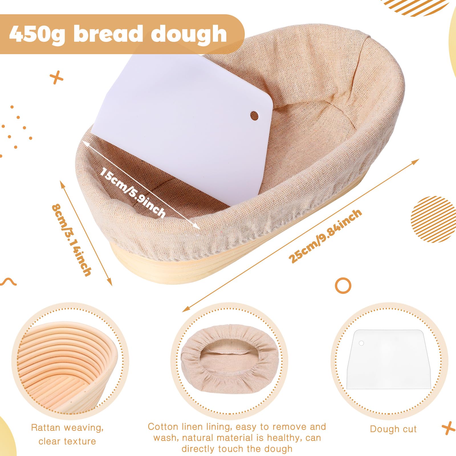 Gejoy 20 Sets Bread Proofing Baskets Bulk Banneton Dough Proofing Bowls Kit with Cloth Liner and Plastic Scraper Sourdough Basket for Home Sourdough Bakers(Oval,10'')