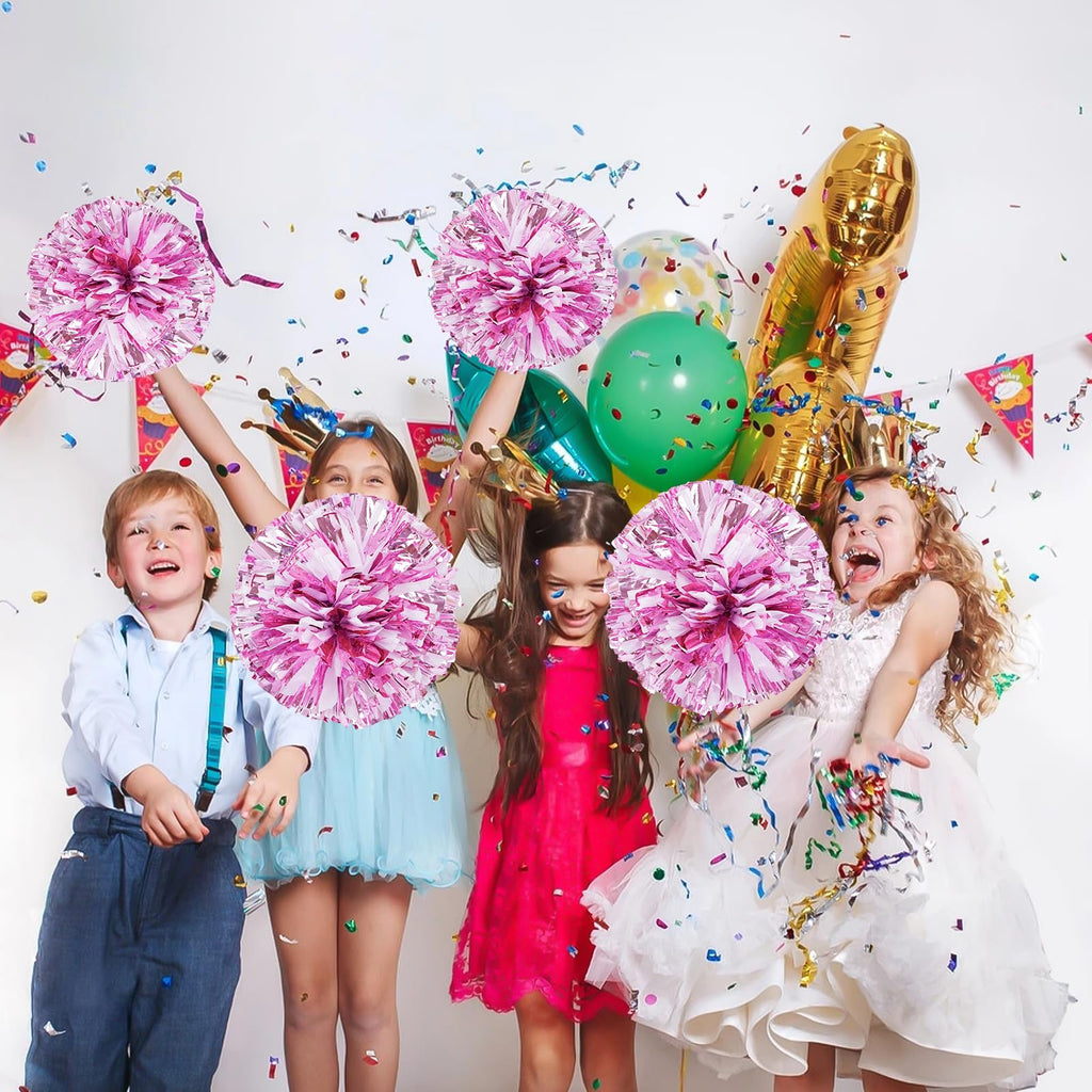 4Pcs Metallic Cheerleading Pom Poms, Creatiee 2 Pair Cheerleader Cheering Squad Pompoms for School Sports Dance Games Team Spirit Cheer