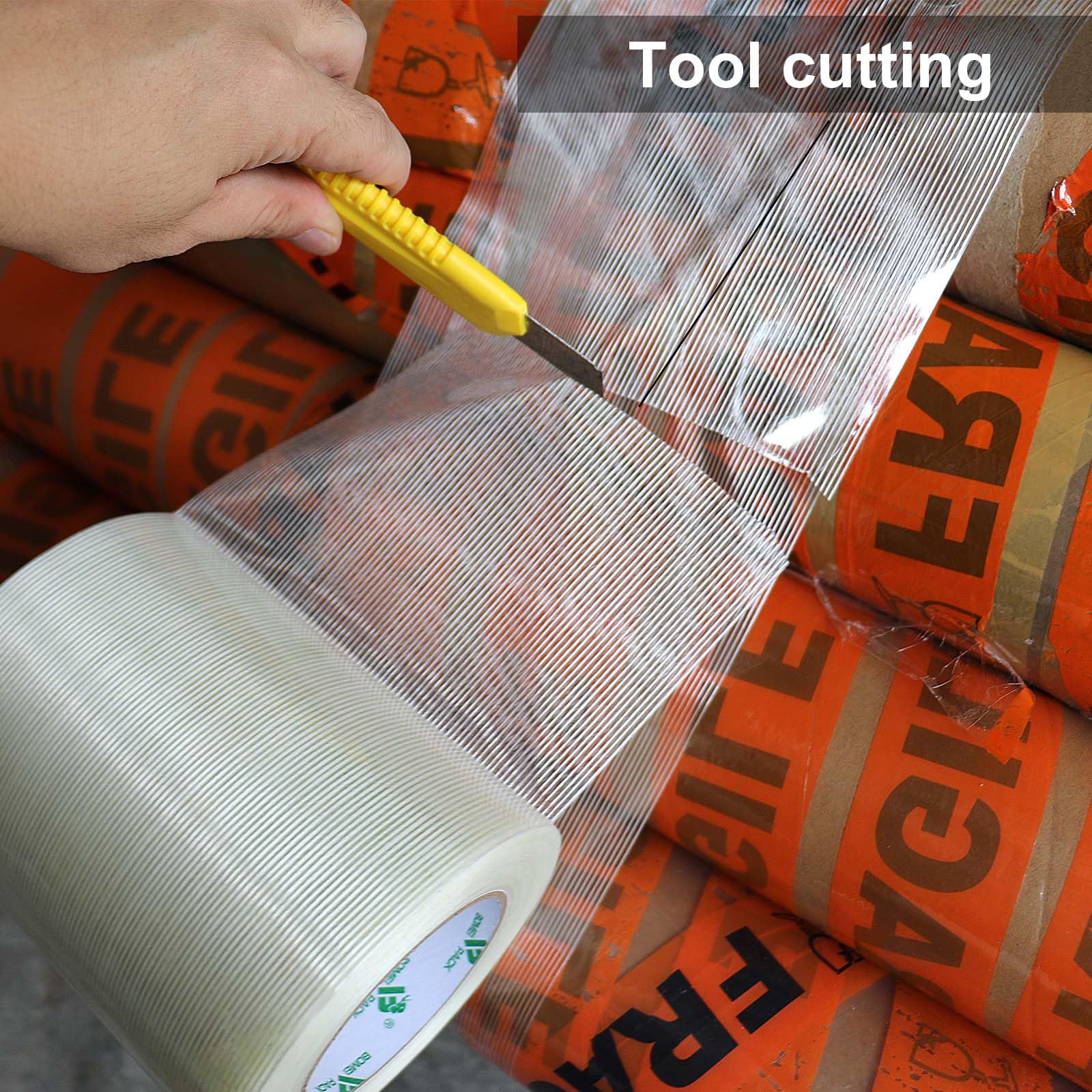 BOMEI PACK Wide Strapping Tape, 4Inch Heavy Duty Reinforced Packing Tape, Fiberglass Filament 60yds 5.5Mil