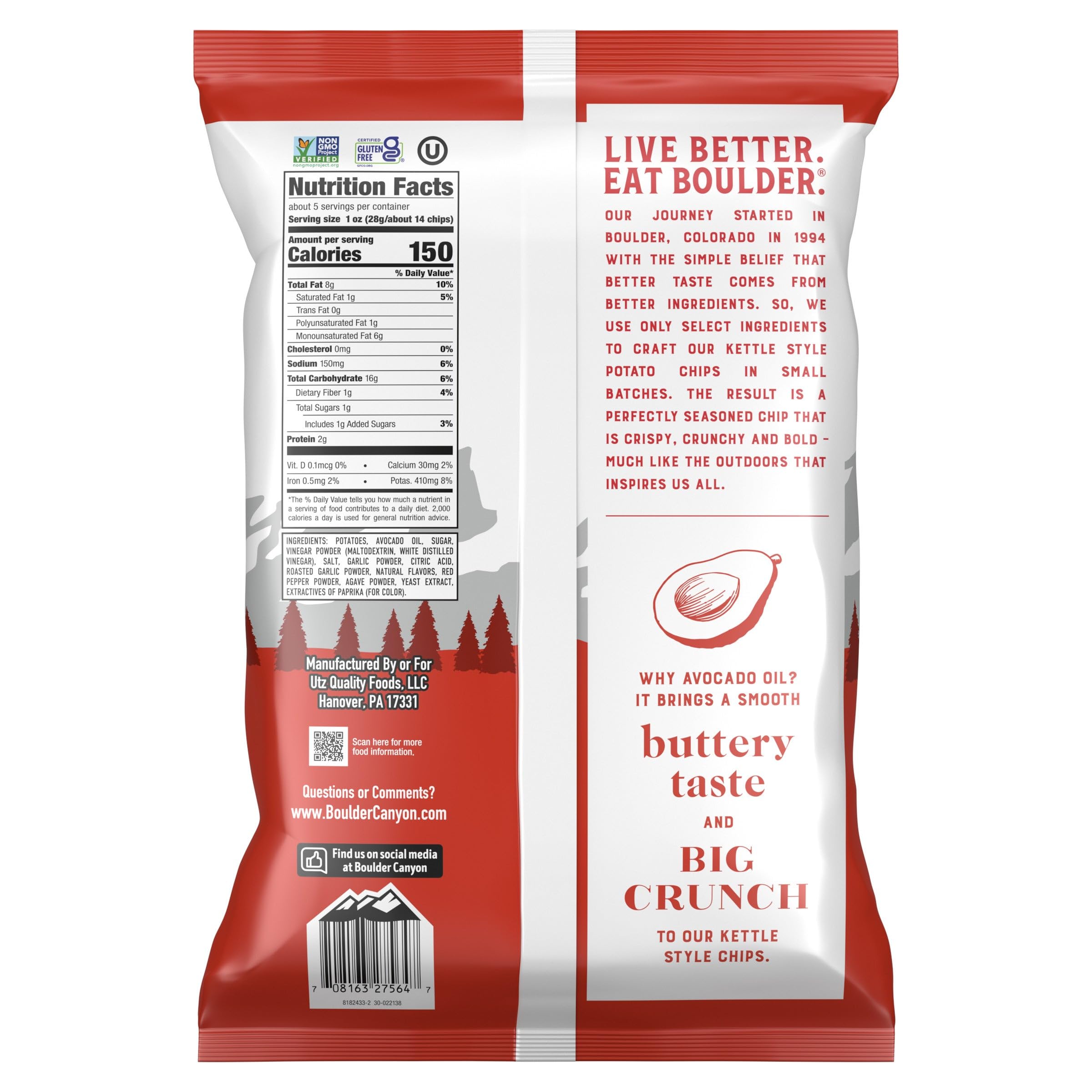 Boulder Canyon Boulder Batch Agave Sriracha Kettle Potato Chips, 5.25 oz - Pack of 12