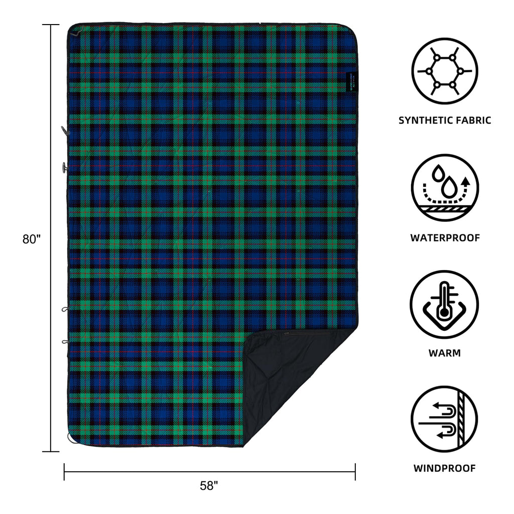 Large Outdoor Waterproof Blanket Extra Thick Fleece Stadium Blanket for Camping, Car, Pet, Picnics - Windproof, Wearable, Machine Washable 80" x 58" (Black Check)