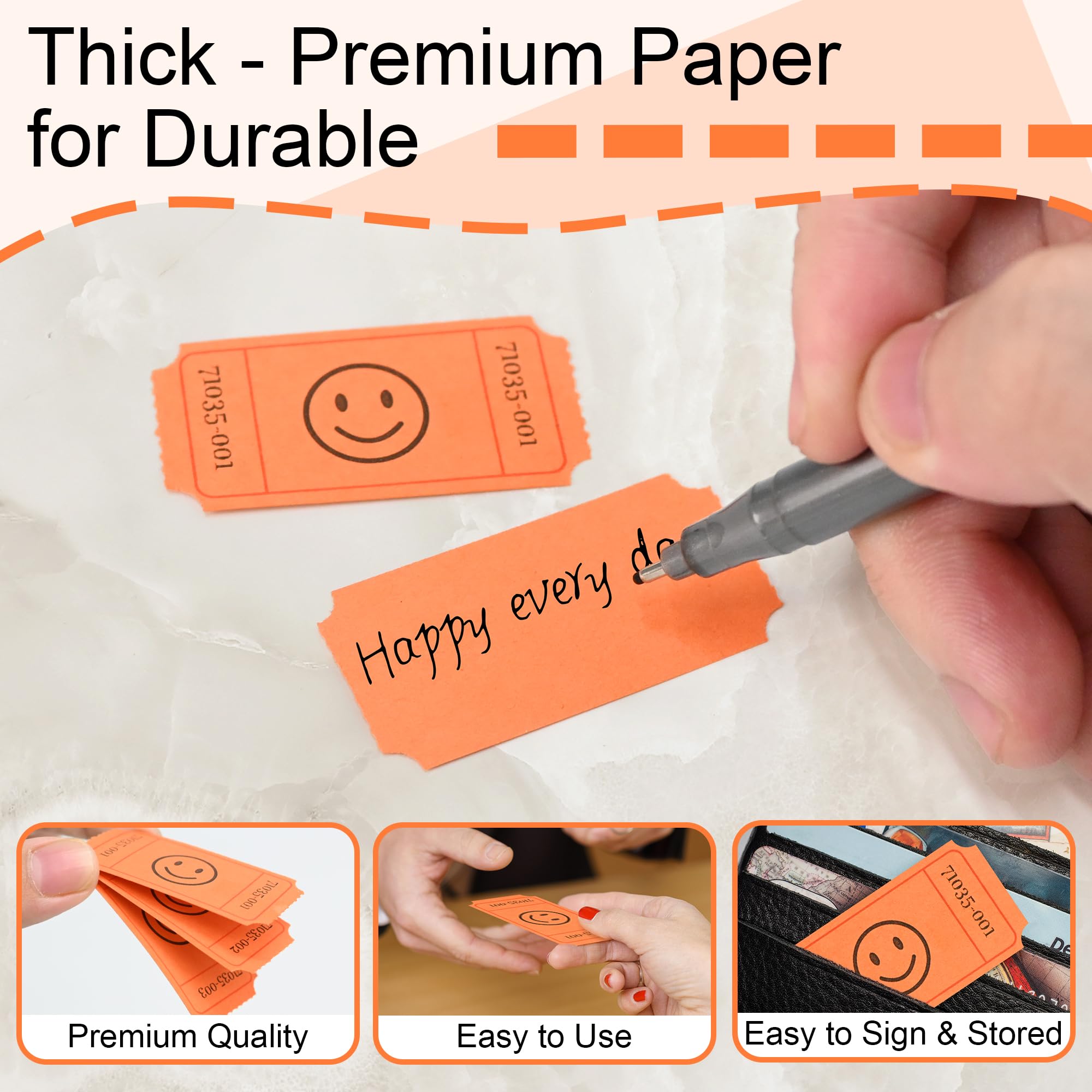 L LIKED 500 Raffle Tickets, Smile,Bule(6 Color Selection), Single Roll, Ticket for Events, Entry, Class Reward, Raffle & Prizes