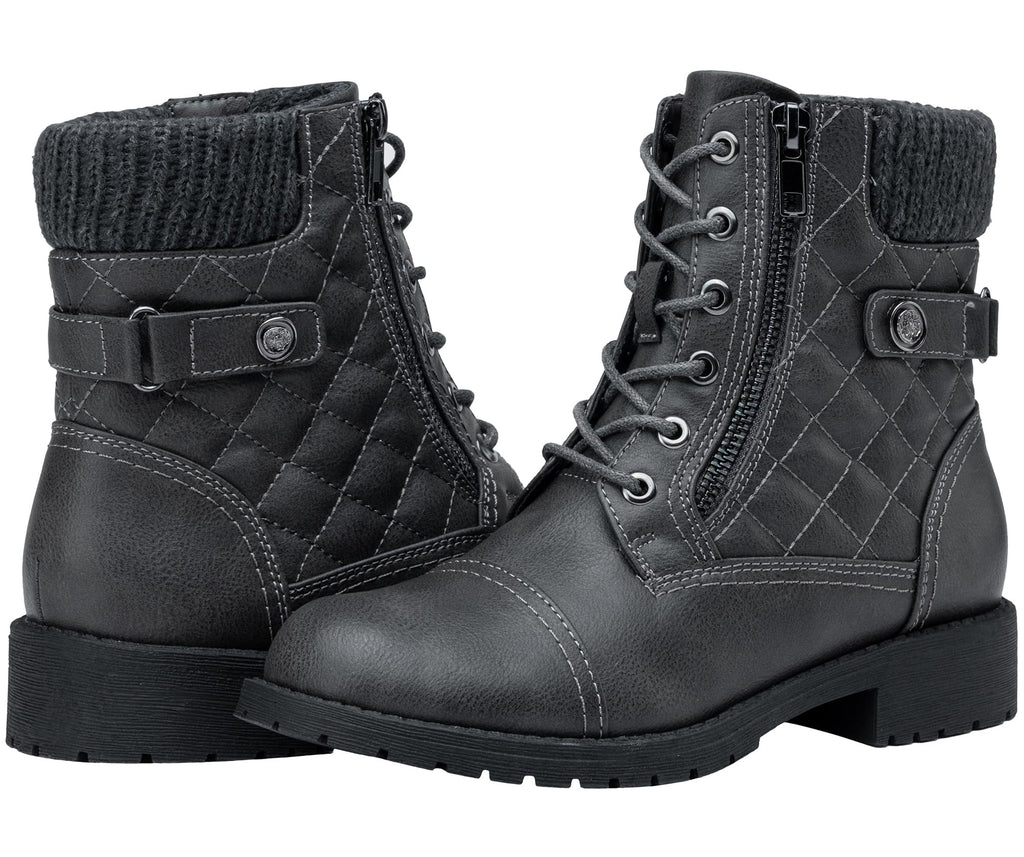 Vepose Women's Combat Ankle Boots Lace up Comfortable Short Booties Low Heel