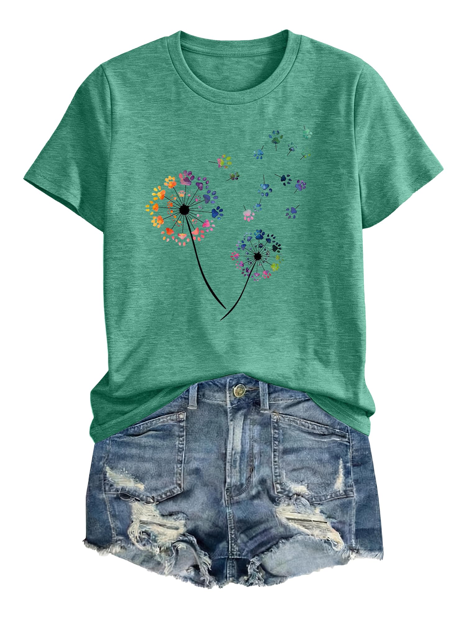 Anbech Womens Dandelion Graphic T-Shirts Teen Girls Cute Sunflower Print Casual Tee Tops