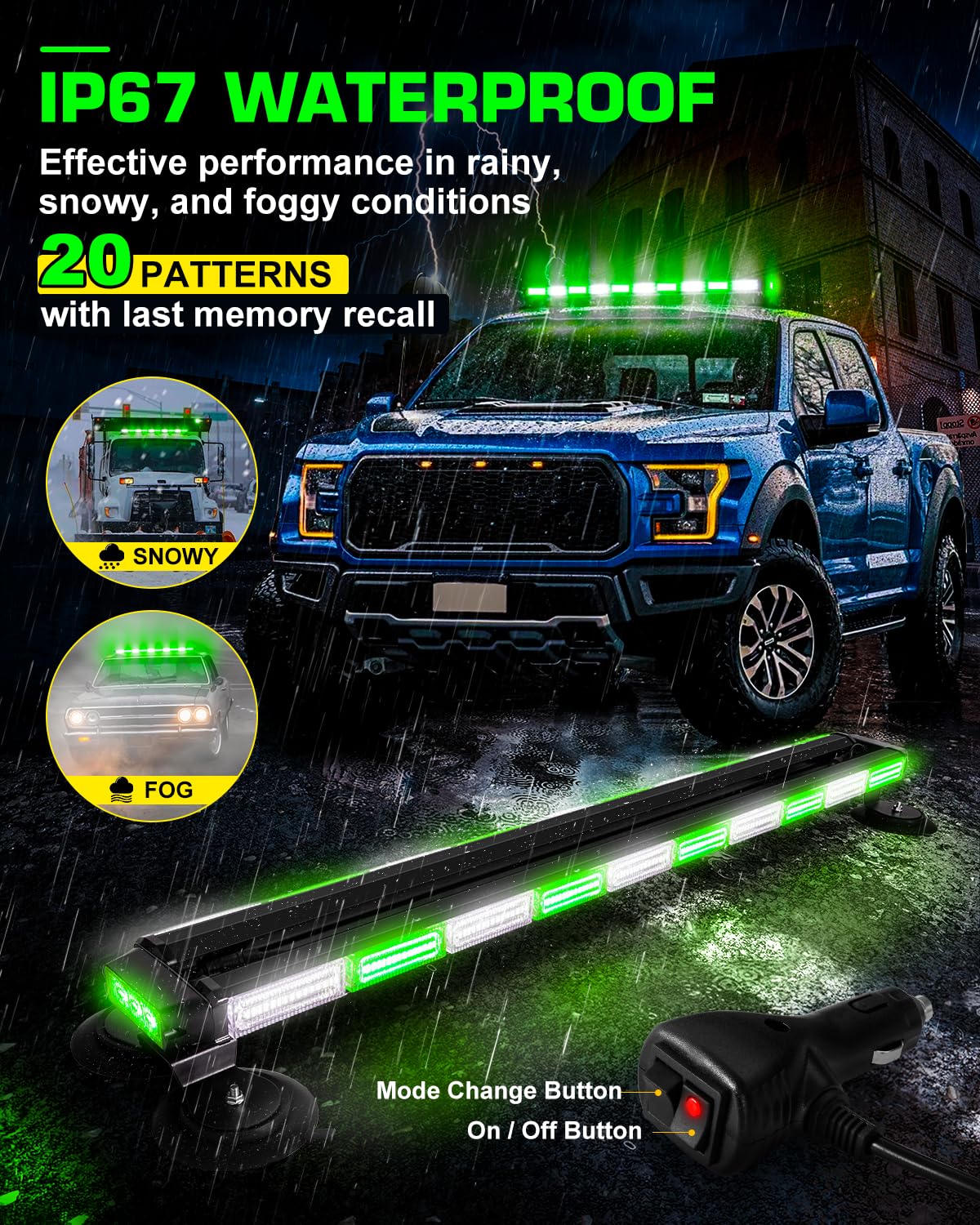 42" Roof Top Strobe Light Bar Amber White Emergency Traffic Advisor Lights, Double Side Warning Safety Flashing w/Magnetic Mount for Construction Vehicles Plow Trucks Pickup, Amber/White