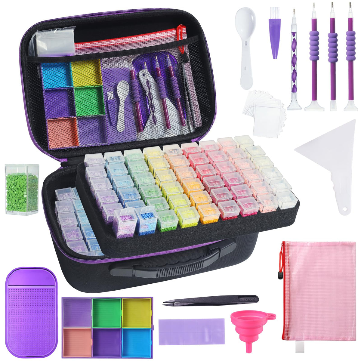 Douorgan Diamond Painting Storage Containers Portable Bead Organizer Shockproof Bead Art Storage Case Jewelry Beads Storage Box (30 Small Boxes)