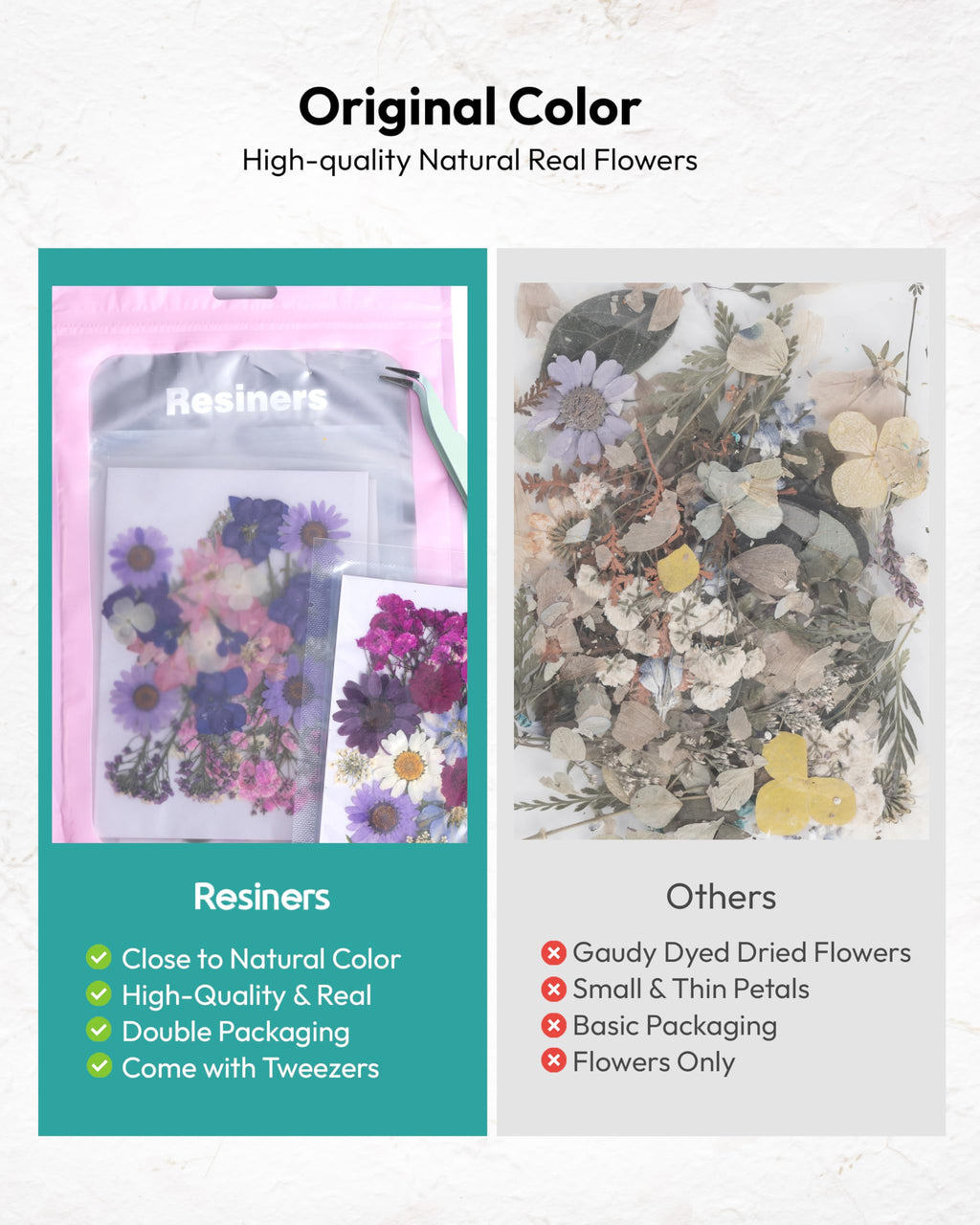 Dried Flowers, Resiners 58Pcs Pressed Flowers for Craft Pink Real Natural Dried Flowers Dry Leaves Kit for DIY Making Crafts Resin Soap Candle Scrapbook Supplies Card Making Jewelry