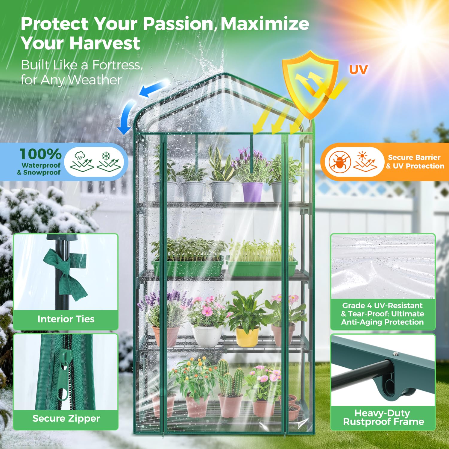 Mini Greenhouse with Screen Roof, Ohuhu Upgraded Portable 4 Tier Small Greenhouses for Outdoors Indoor with Reelable Door, Heavy Duty Plastic Green House for Outside Garden Patio Yard Porch Balcony