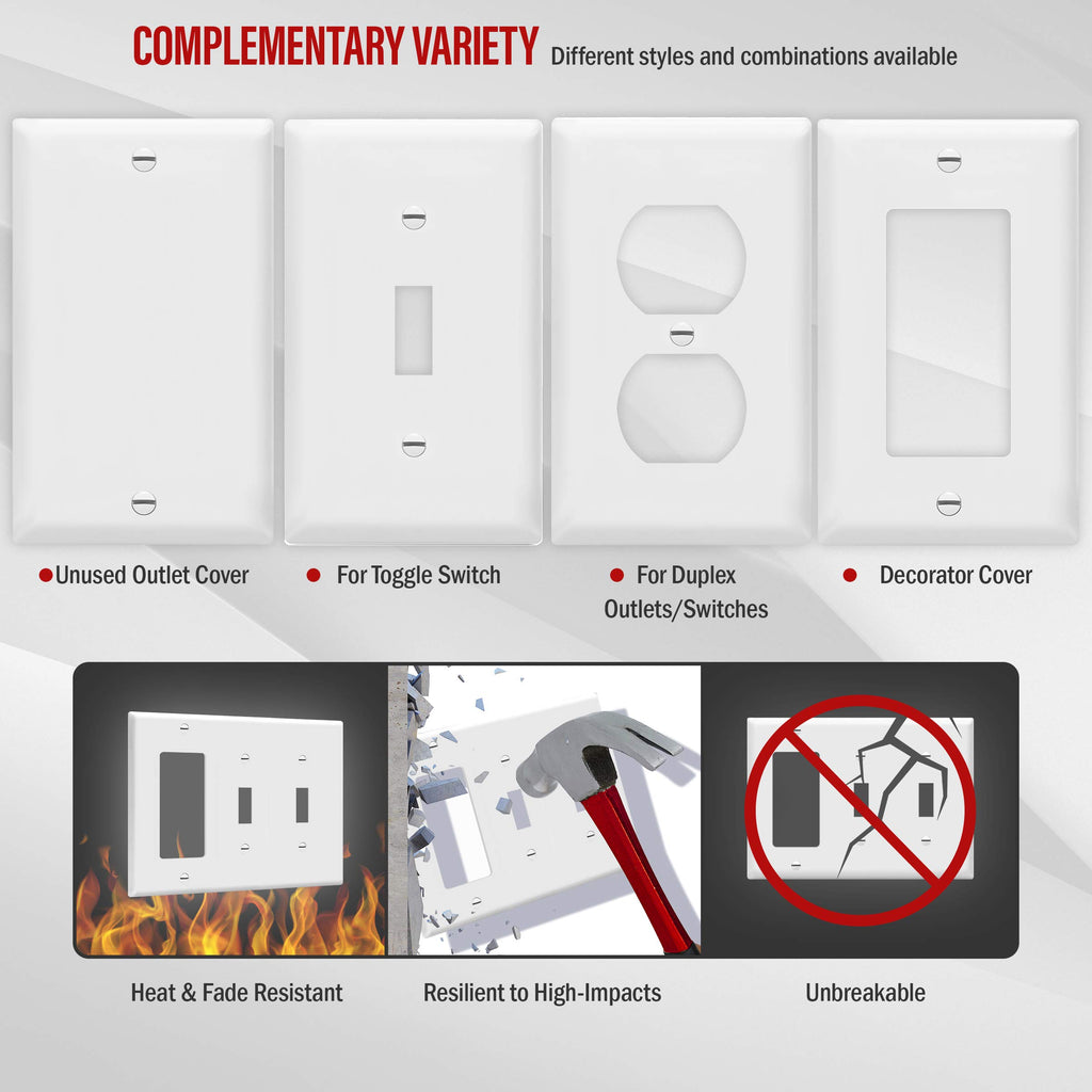 ENERLITES Combination Triple Light Switch Plate, Double Toggle/Single Decorator Switch, Standard Size 3-Gang 4.5" x 6.38", Polycarbonate Thermoplastic, 881231-BK, Black