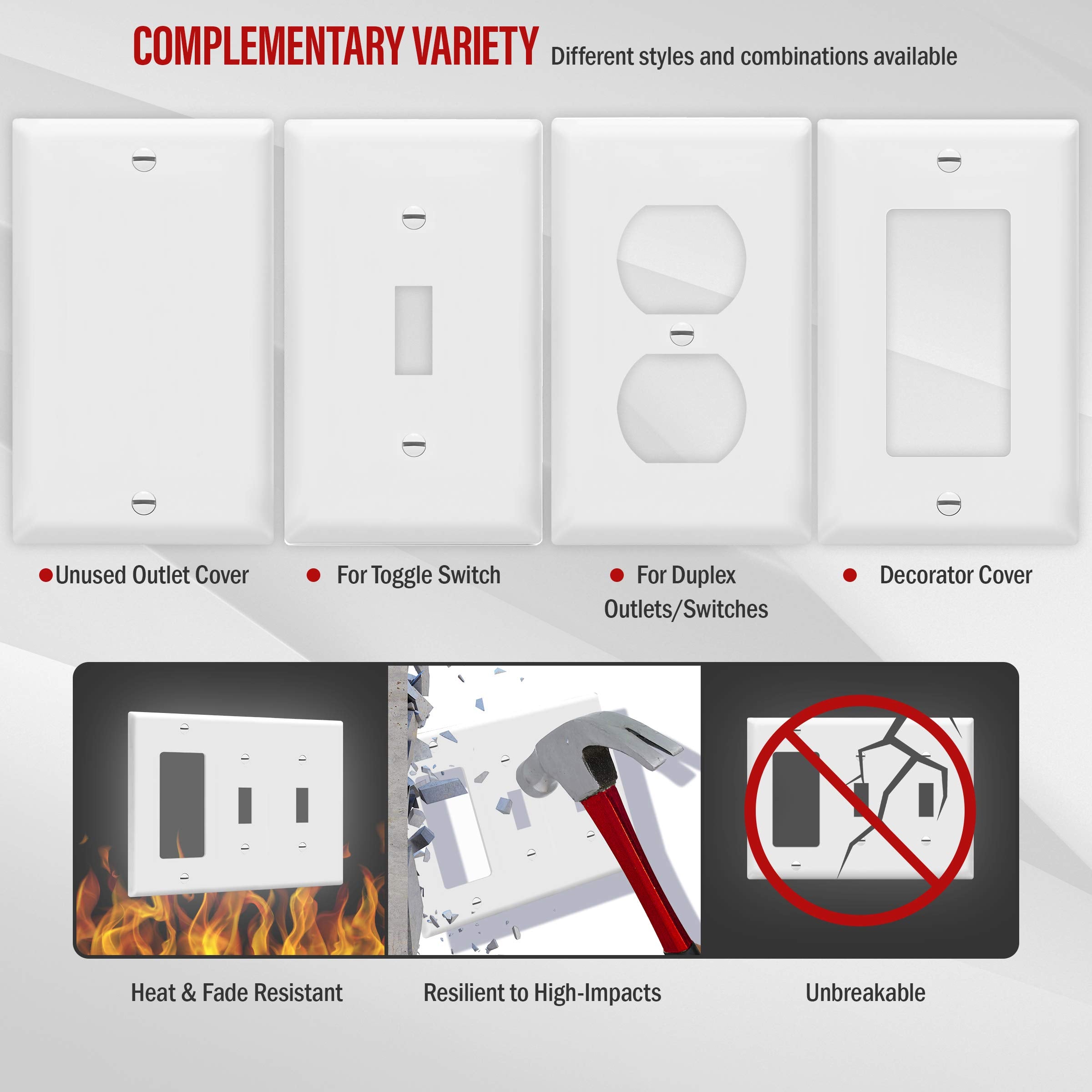 ENERLITES Combination Triple Light Switch Plate, Double Toggle/Single Decorator Switch, Standard Size 3-Gang 4.5" x 6.38", Polycarbonate Thermoplastic, 881231-BK, Black