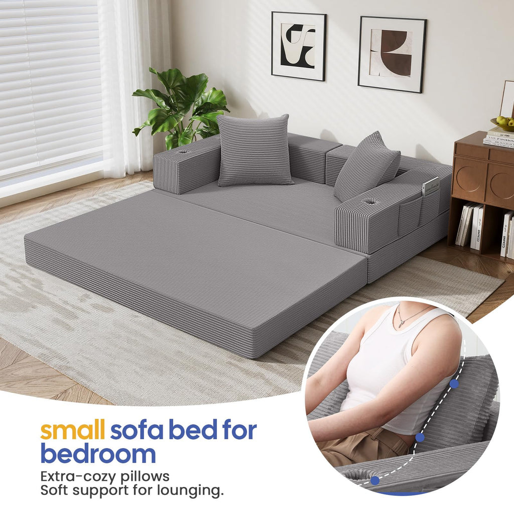 COMAX Futon Sofa Bed, 4‑in‑1 Convertible Sofa Bed, Folding Boneless Couches | Boneless Couch for living room, Fold Out Small Foldable Loveseat Floor Sleeper Mattress Lounge Space‑Saving, Ash Gray