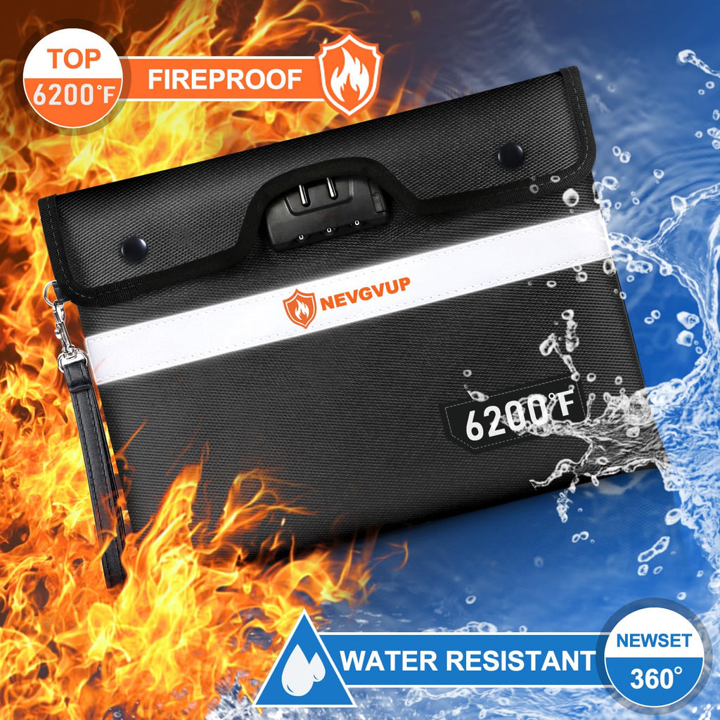 Fireproof Money Bag 4200°F - Heat Insulated, 9.8 x 6.5" Small Fireproof Document Bags with Waterproof Zipper, Fire proof Bag with Reflective Strip and Fireproofs Edeging, Fire Pouch Set for Valuables