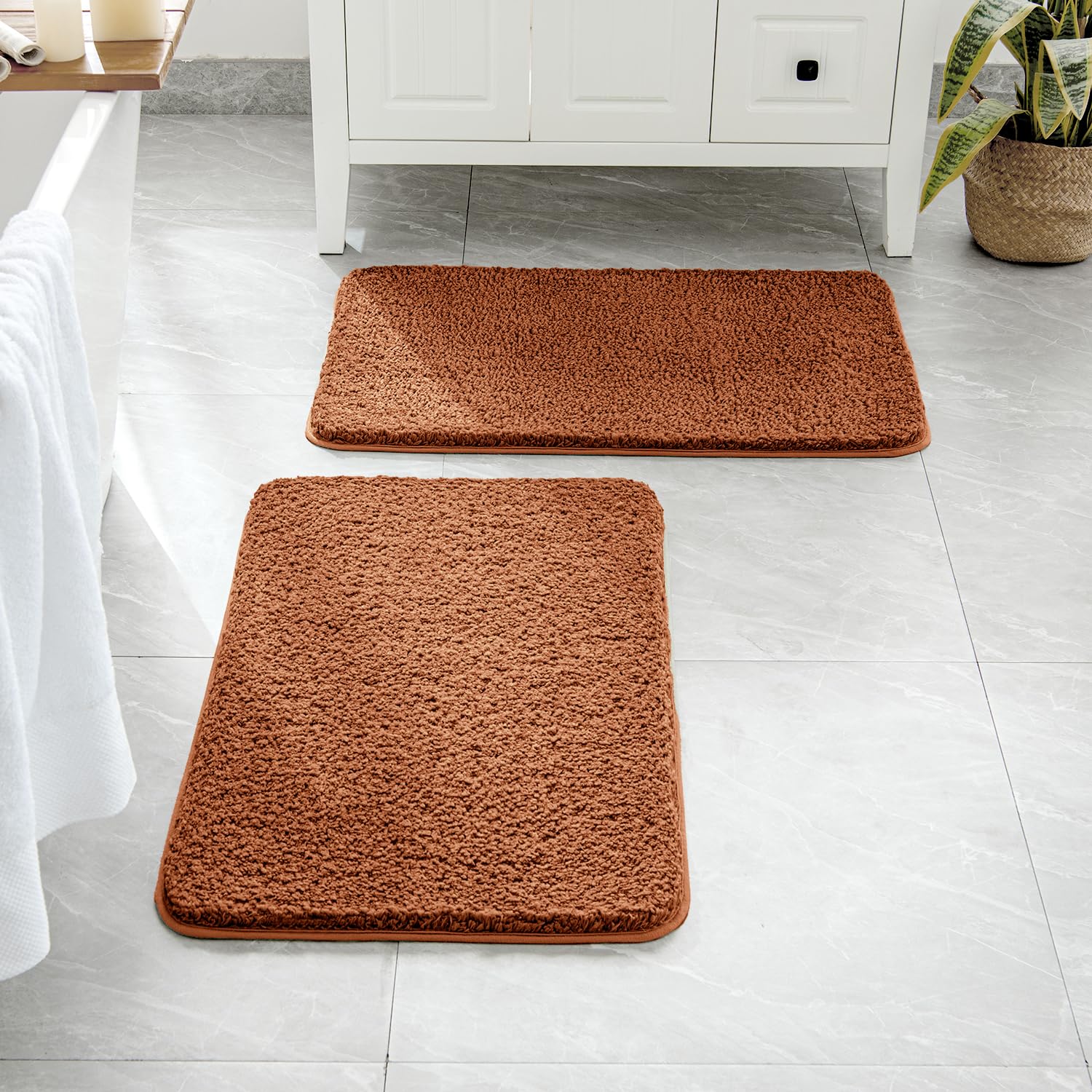 MIULEE Black Bathroom Rugs Set 2 Piece, Small Soft Absorbent Microfiber Bath Mat Set, Non Slip Quick Dry Machine Washable Plush Shaggy Bath Rugs for Bathroom Floor, Tub and Shower, 16x24 inches