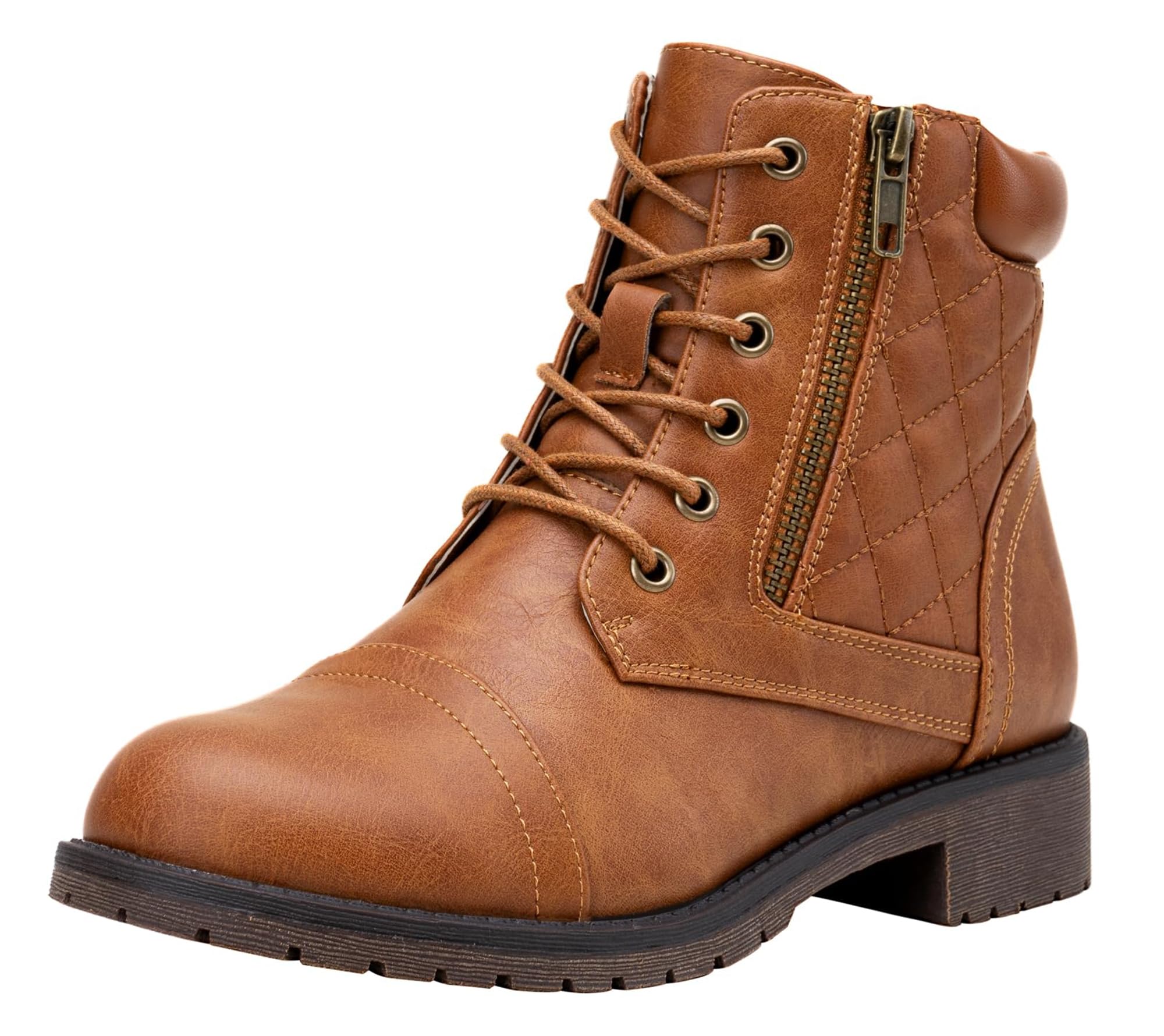 Vepose Women's Combat Ankle Boots Lace up Comfortable Short Booties Low Heel