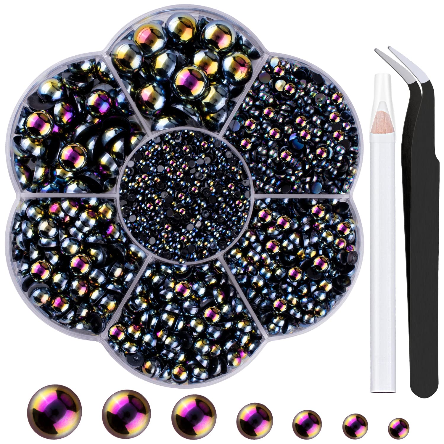 BELLEBOOST 5600pcs ABS Round Flat Back Beige Pearls Kit with Pickup Tools for Nail Art, Face, Body Decorations