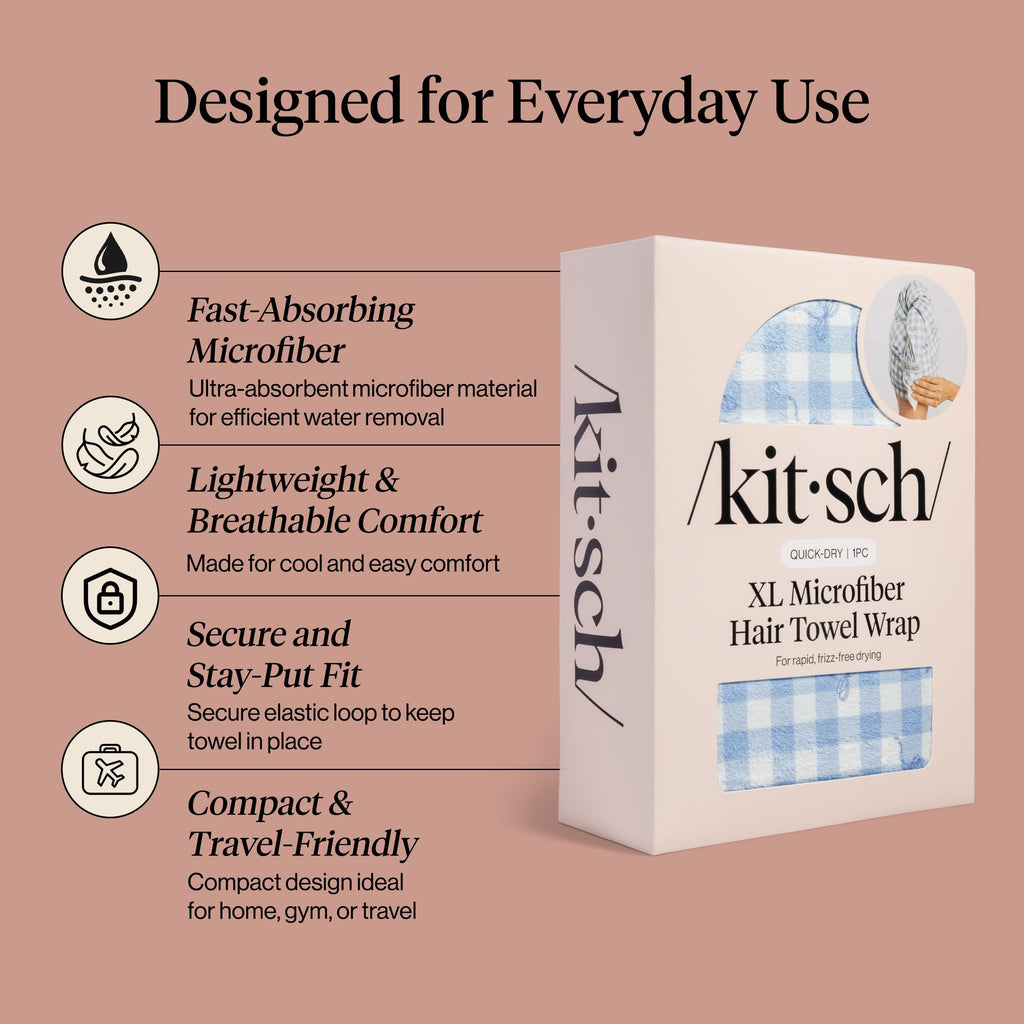 Kitsch Plush Microfiber Hair Towel Wrap for Women – Ultra Absorbent Microfiber Bath Towels for Wet, Curly, Long or Short Hair – Anti-Frizz Hair Wrap, Great Hair Care Gifts for Women
