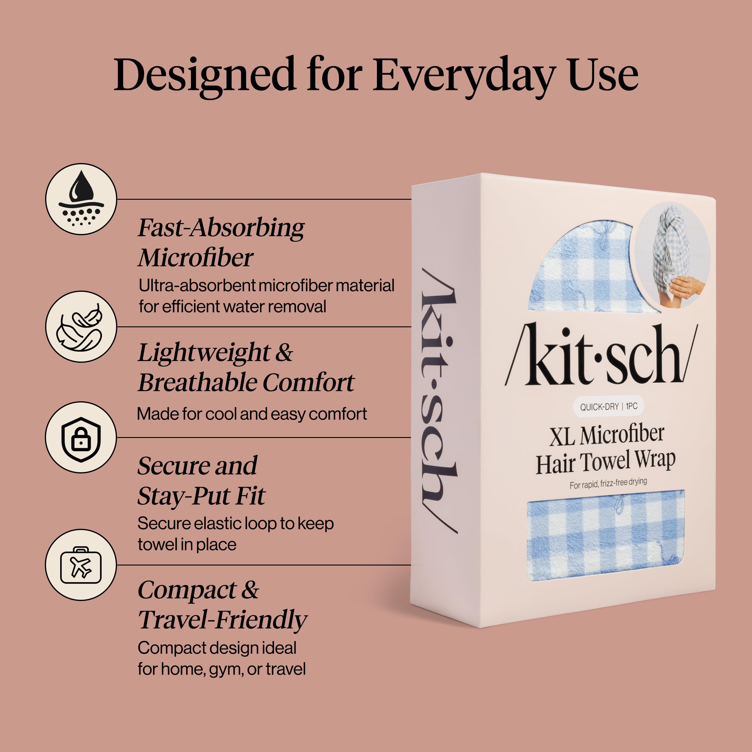 Kitsch Plush Microfiber Hair Towel Wrap for Women – Ultra Absorbent Microfiber Bath Towels for Wet, Curly, Long or Short Hair – Anti-Frizz Hair Wrap, Great Hair Care Gifts for Women