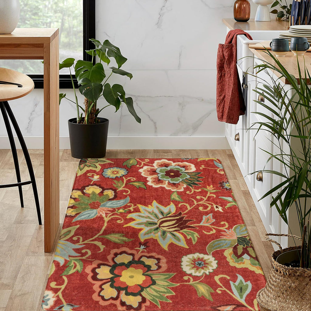 Lahome Floral Washable Area Rugs - 2x3 Non-Slip Small Entryway Rug Indoor, Throw Stain Resistant Kitchen Rugs Soft Black Paisley Print Bathroom Mats DoorMat Carpet for Bedroom Laundry Living Room Sink