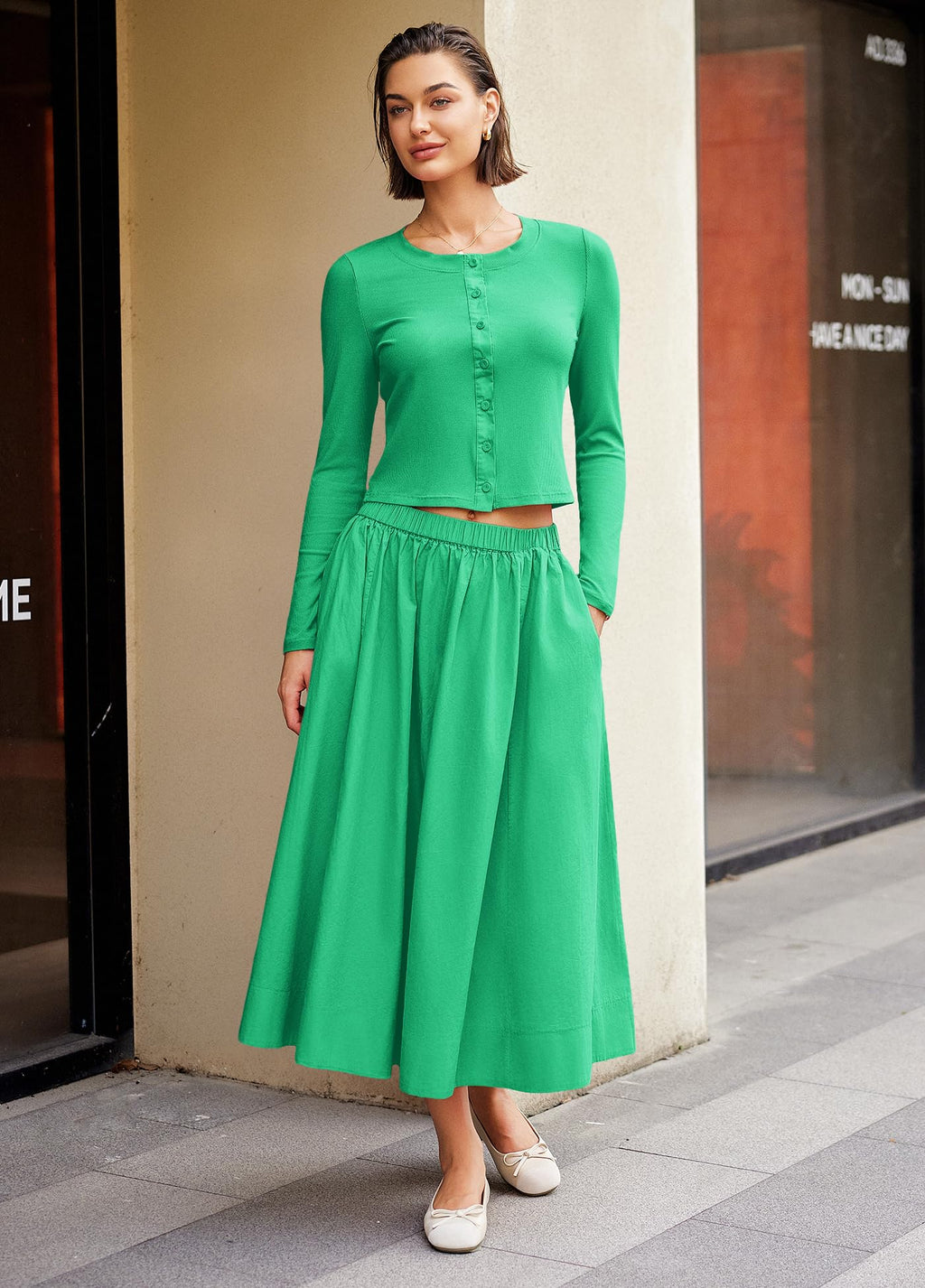 Panadila Womens 2 Piece Lounge Sets Matching Vacation Outfits Ribbed Button Down Cardigan and Elastic Waist Skirt Sets