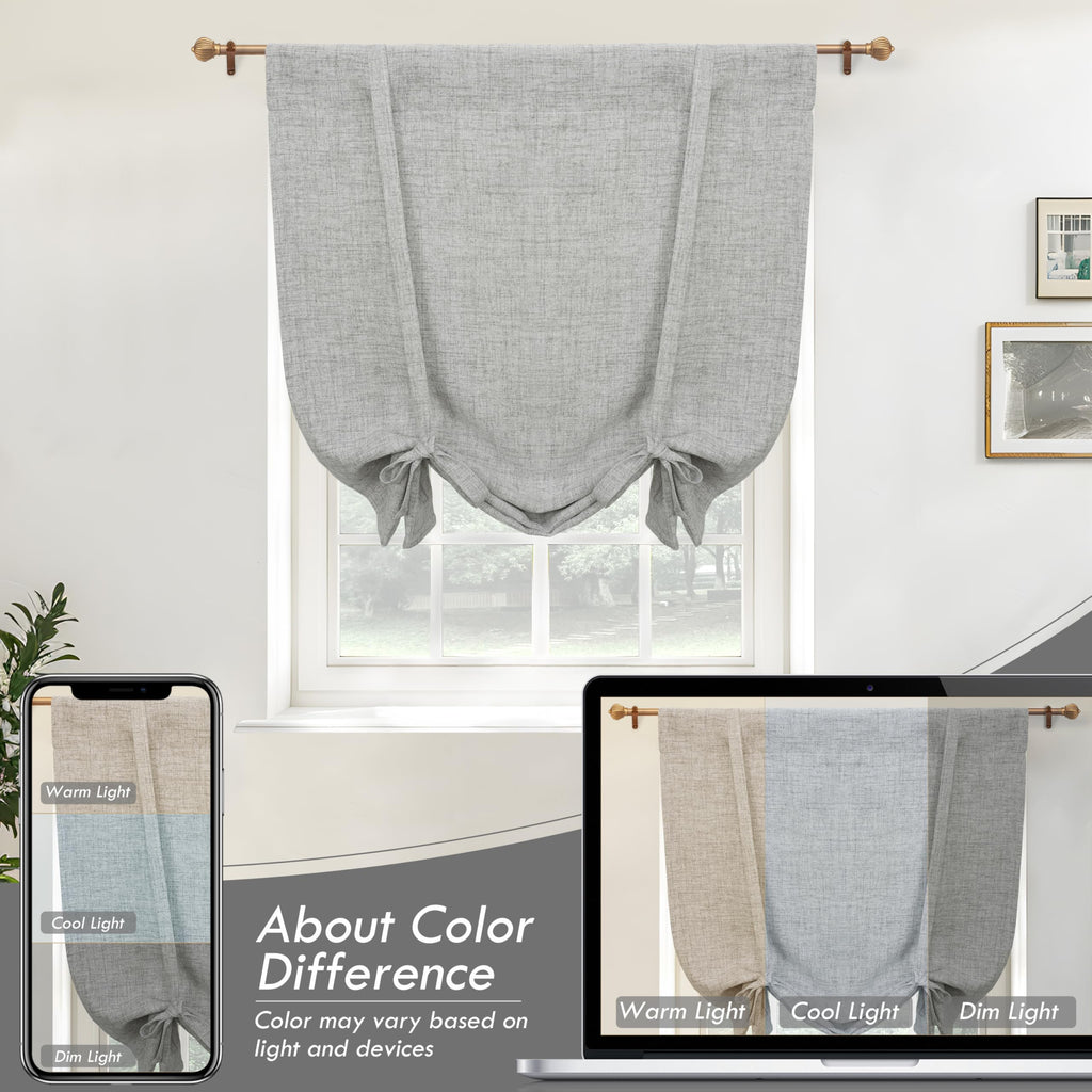 DriftAway Double Layer Linen Blackout Tie Up Curtains Thermal Insulated Fully Lined Balloon Roman Shade Bathroom Window Adjustable Rod Pocket for Small Window 25 Inch by 47 Inch Beige