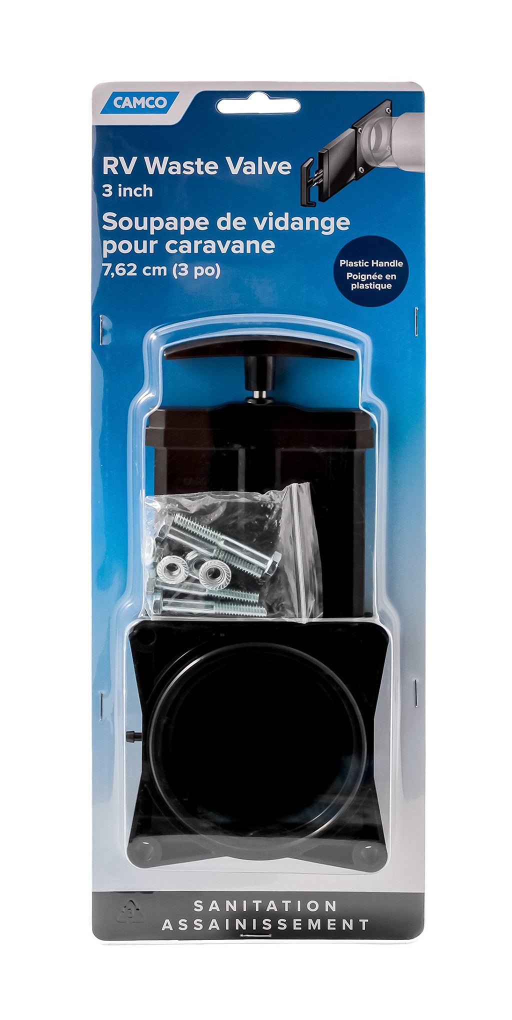Camco RV Sanitation System 3" Waste Valve with 72" Cable Extension Kit for Sidewall or Control Access Compartment Mount Installation