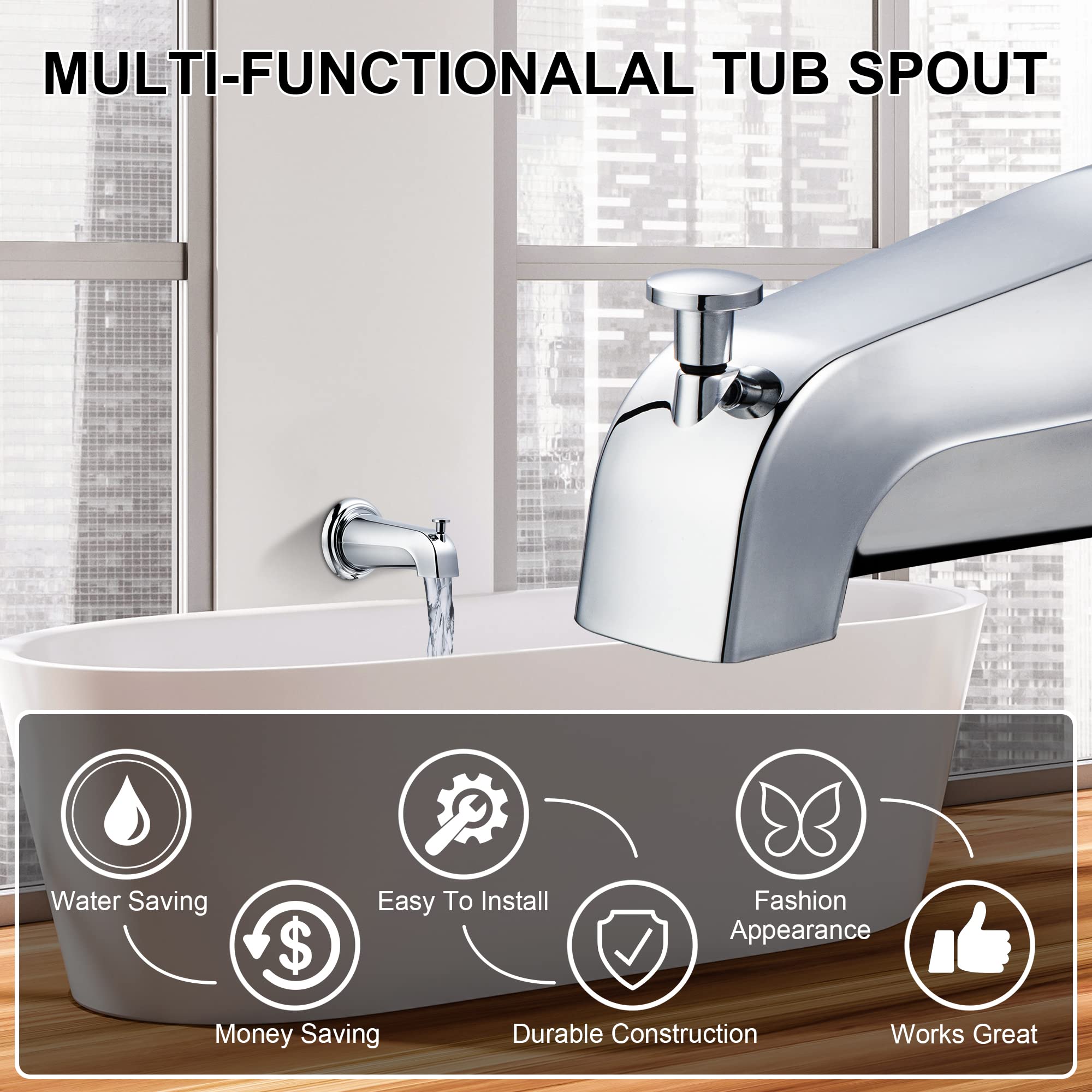 Enhon Slip on Tub Spout with Diverter, Compatible with American Standard 8888026.002 Tub Spout, Bathroom Bathtub Faucet, Fits 1/2 Copper Water Tube(5/8 Dia), 5/32 Hex Wrench(Brushed Nickel,1)