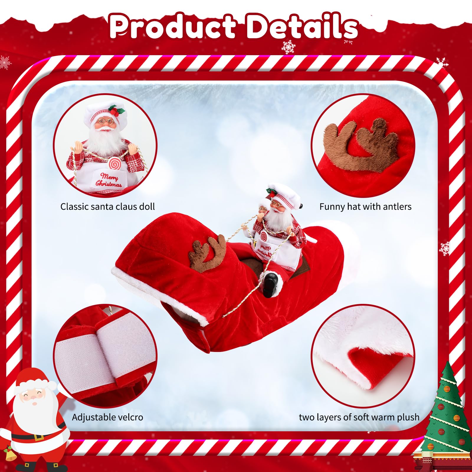 BWOGUE Santa Dog Costume Christmas Pet Clothes Santa Claus Riding Pet Cosplay Costumes Party Dressing up Dogs Cats Outfit for Small Medium Large Dogs Cats