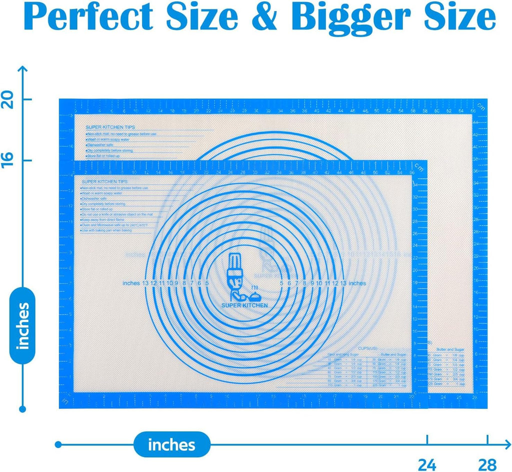 Nonstick Silicone Pastry Baking Mat Large with Measurements 16''By 20'' for Silicone Baking Mat, Counter, Dough Rolling/Pie Crust Pad By Folksy Super Kitchen (16×20, Blue)