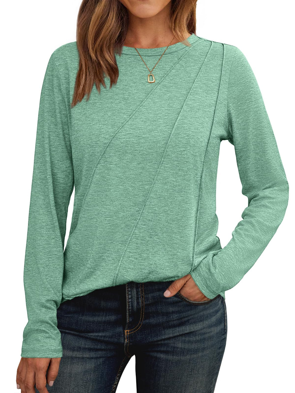 AUTOMET Womens Long Sleeve Shirts Pleated Tunics Fall Fashion Crewneck Tops
