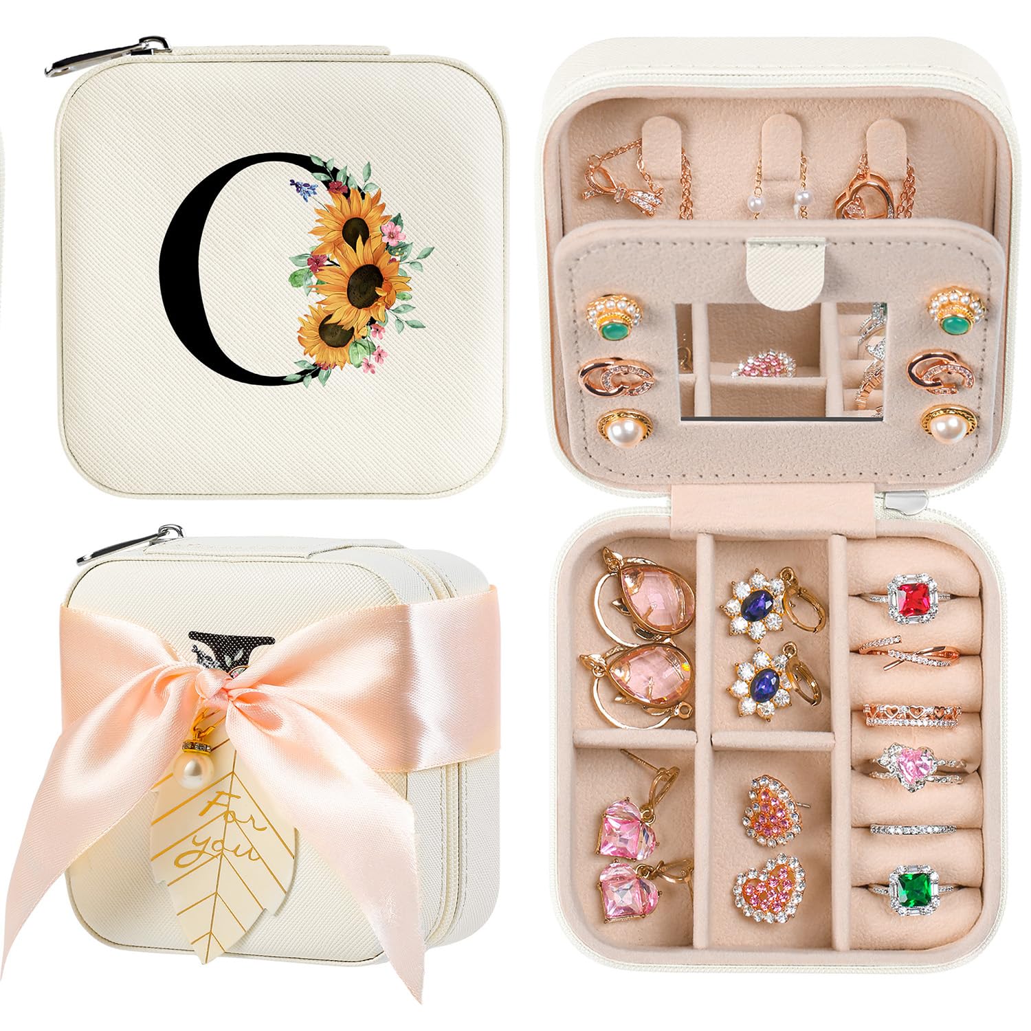 AYGXU Travel Jewelry Box for Women and Girls - Small Case With Initial A-Z - Teacher Gifts