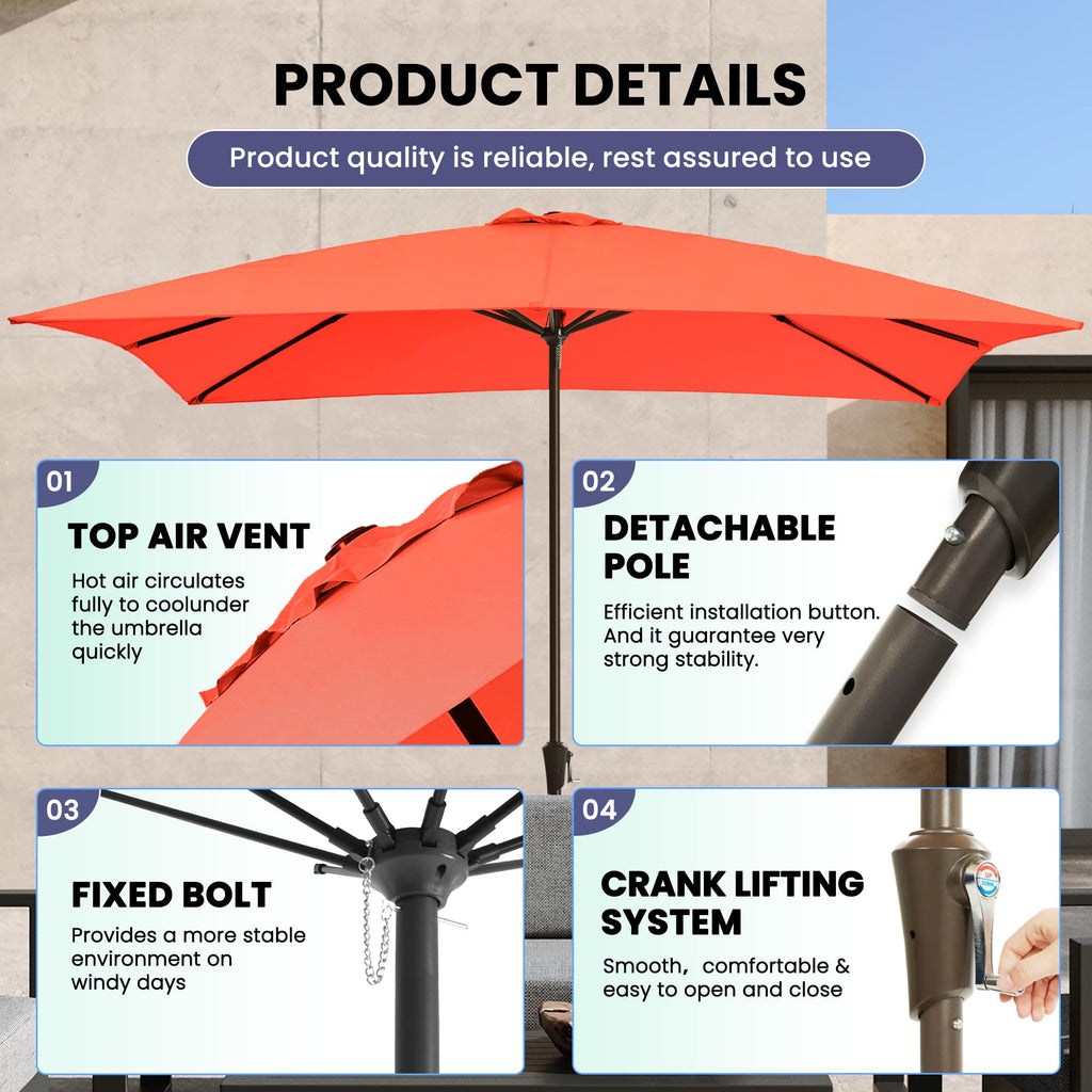 Ayge 6.5x10FT Rectangular Patio Umbrella Outdoor Table Umbrella w/Push Button Tilt & Crank Rectangle Market Umbrella UV Protection for Garden,Deck,Lawn,Yard & Pool,Beige